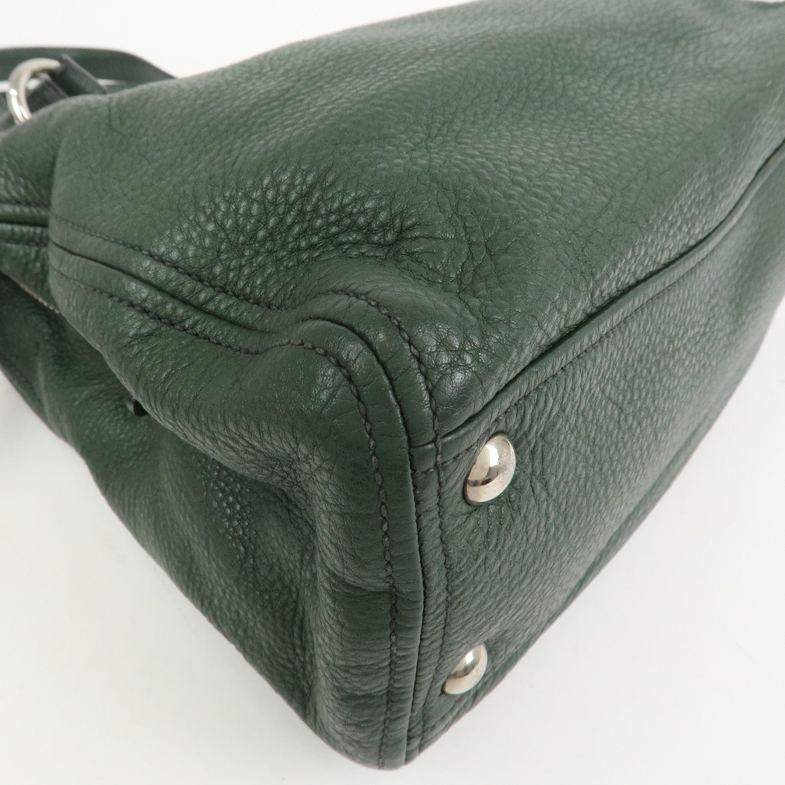 MIU MIU Logo Leather 2Way Bag Hand Bag Shoulder Bag Moss Green