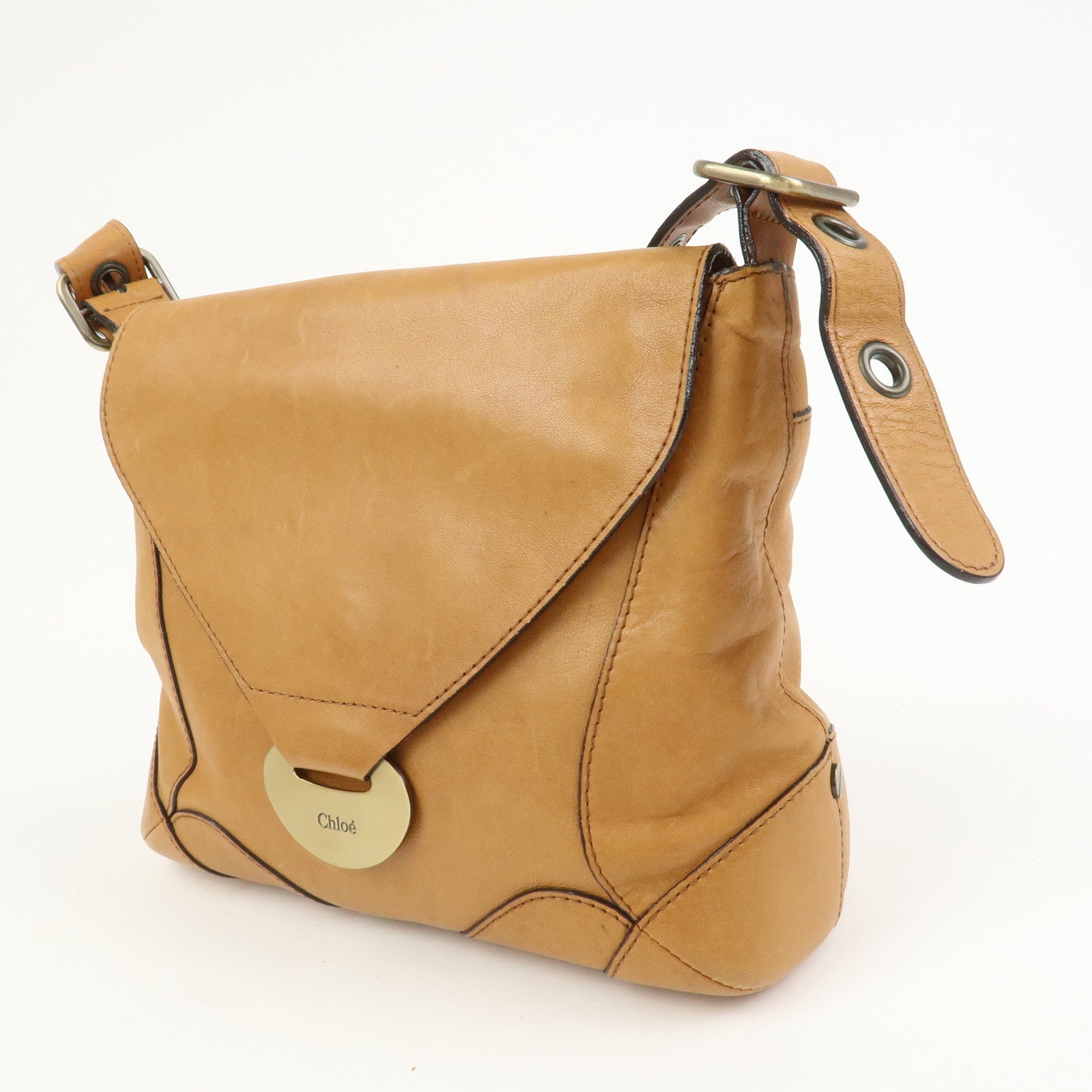 Chloe Logo Leather Shoulder Bag Hand Bag Crossbody Bag Brown