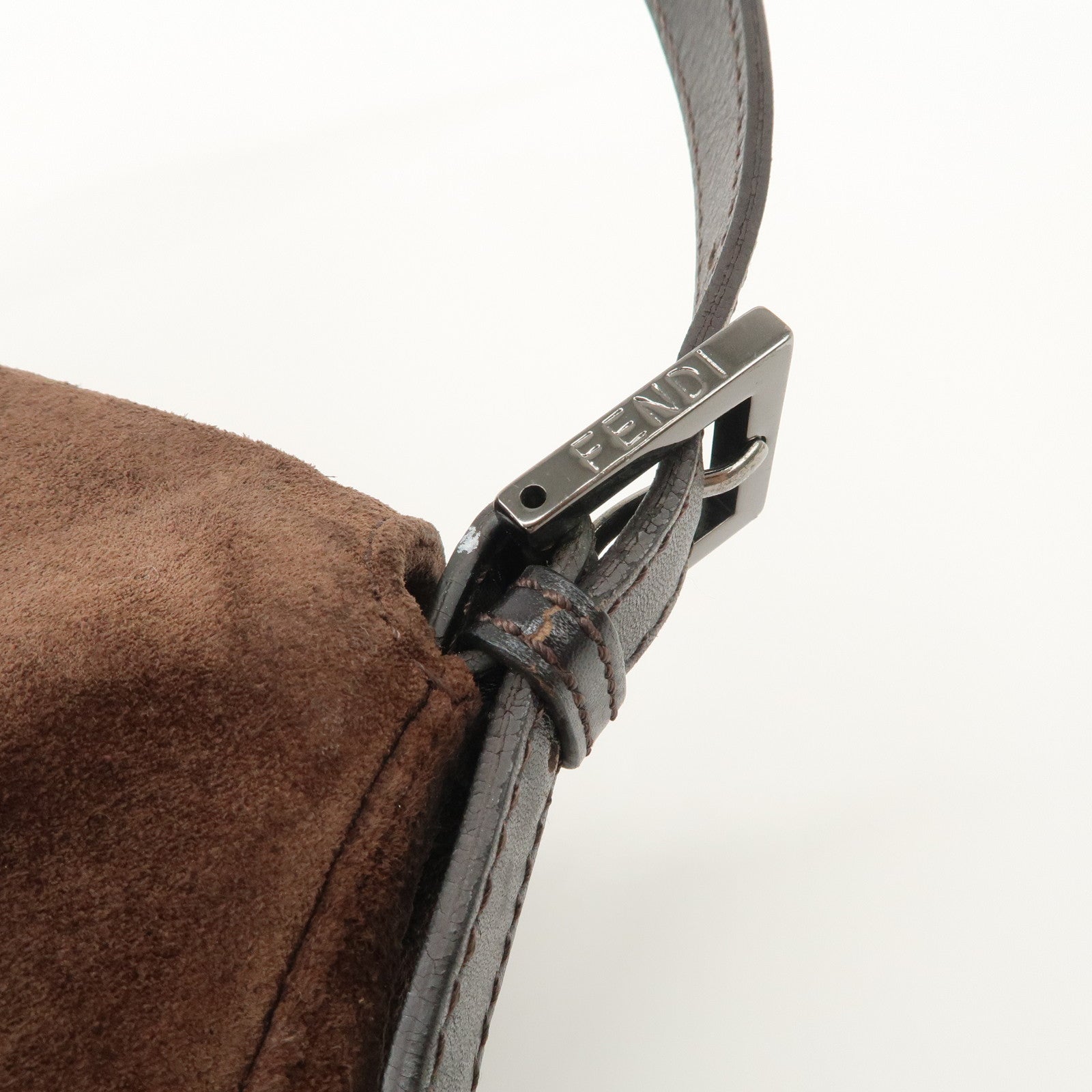 FENDI Mamma Baguette Suede Shoulder Bag Dark Brown 8BR001 Used