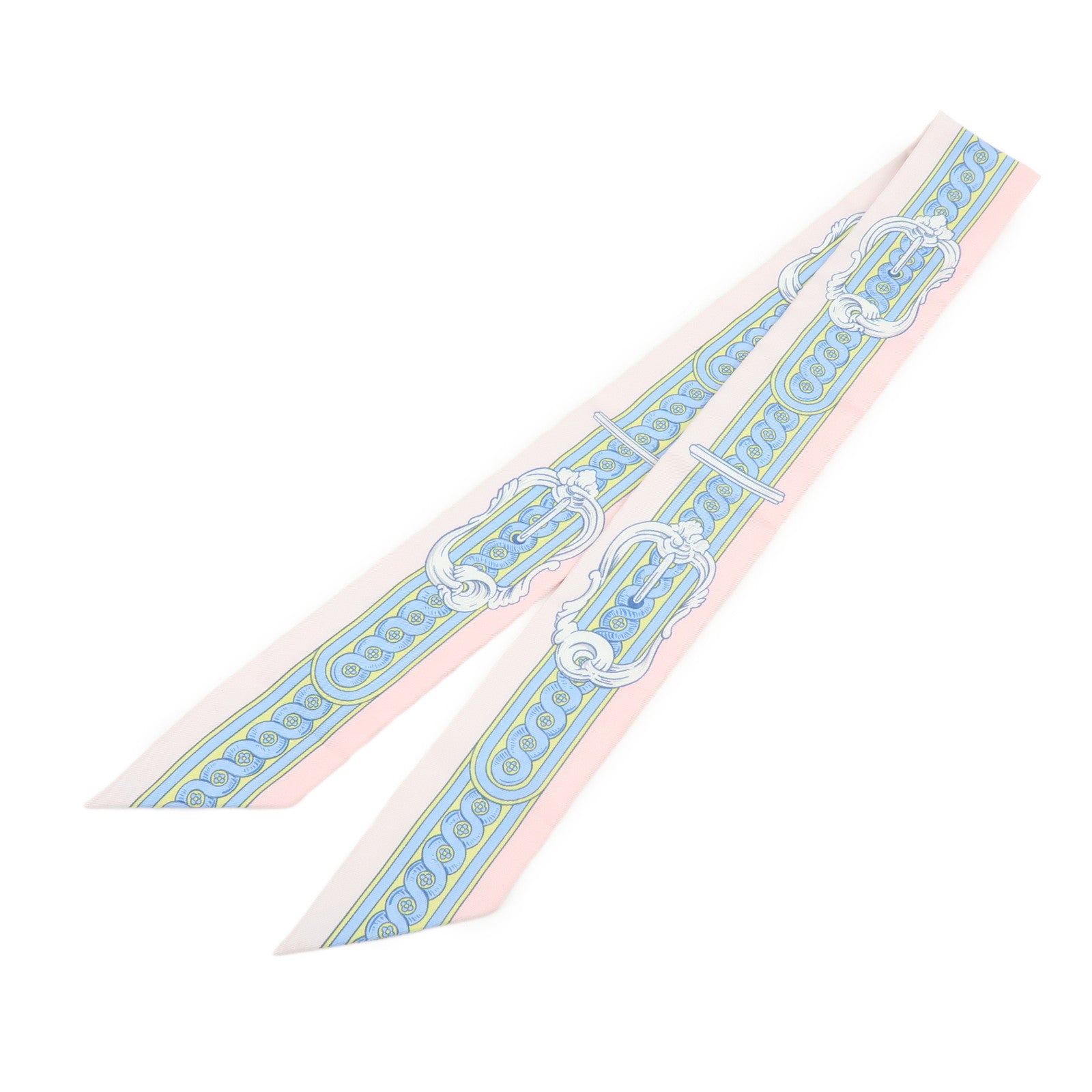 HERMES Silk 100% Twilly BRIDE DE COUR Pink Light Blue