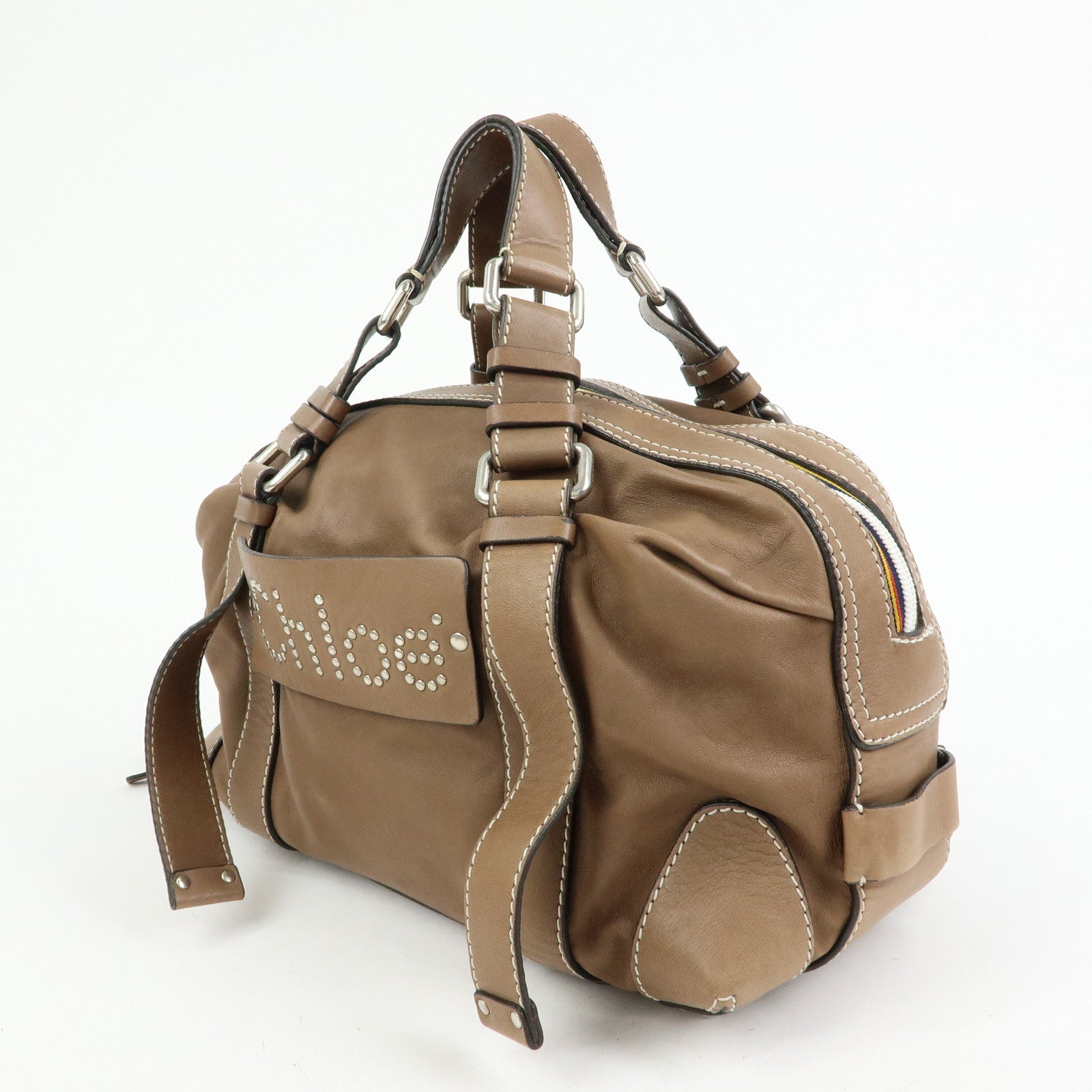 Chloe Patsy Leather Boston Bag Shoulder Bag Hand Bag Brown