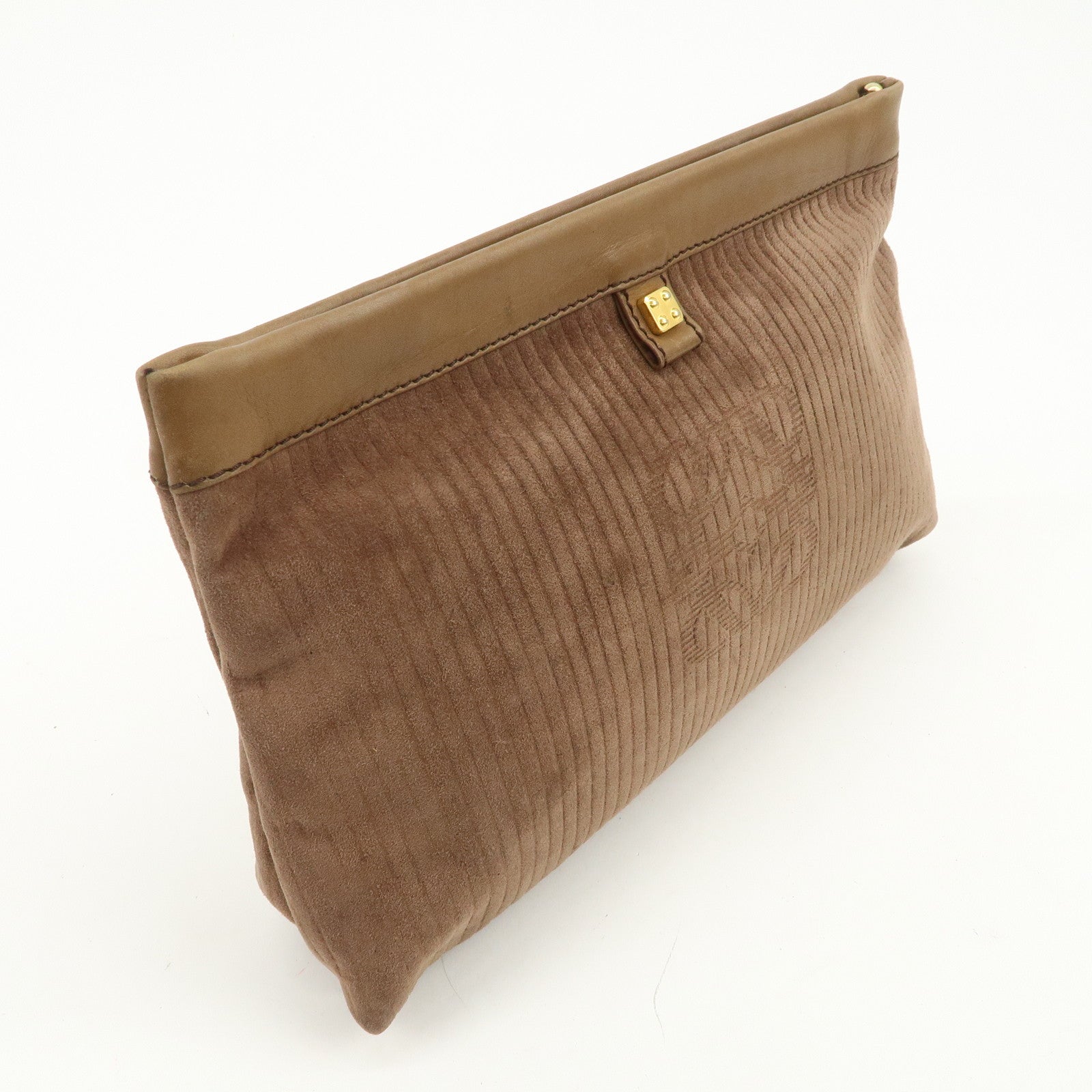 LOEWE Anagram Logo Suede Leather Clutch Bag Pouch Brown