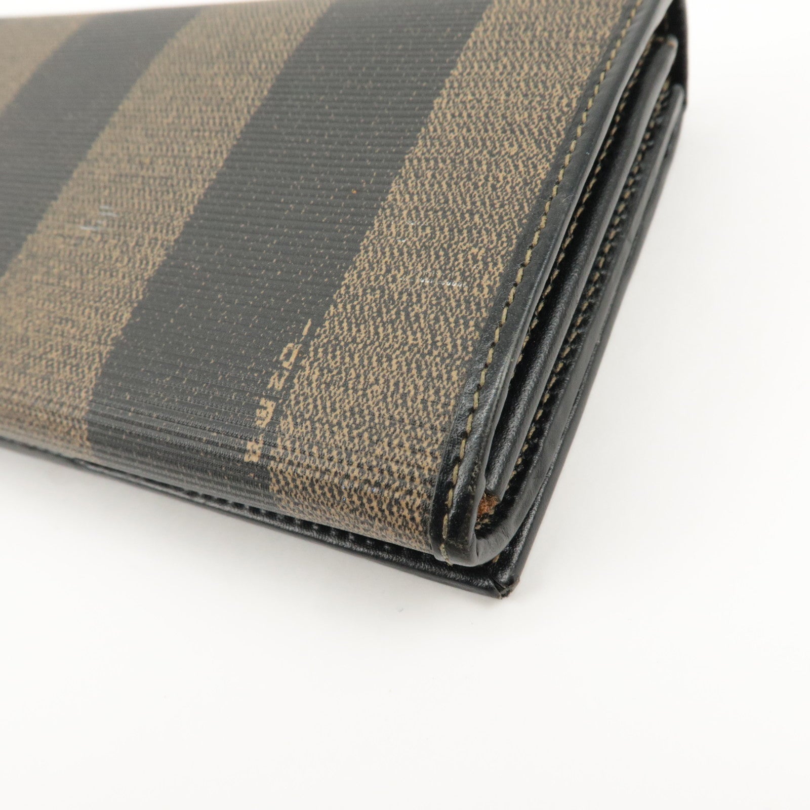 FENDI Pequin PVC Canvas Long Wallet Black Brown T20615 Used