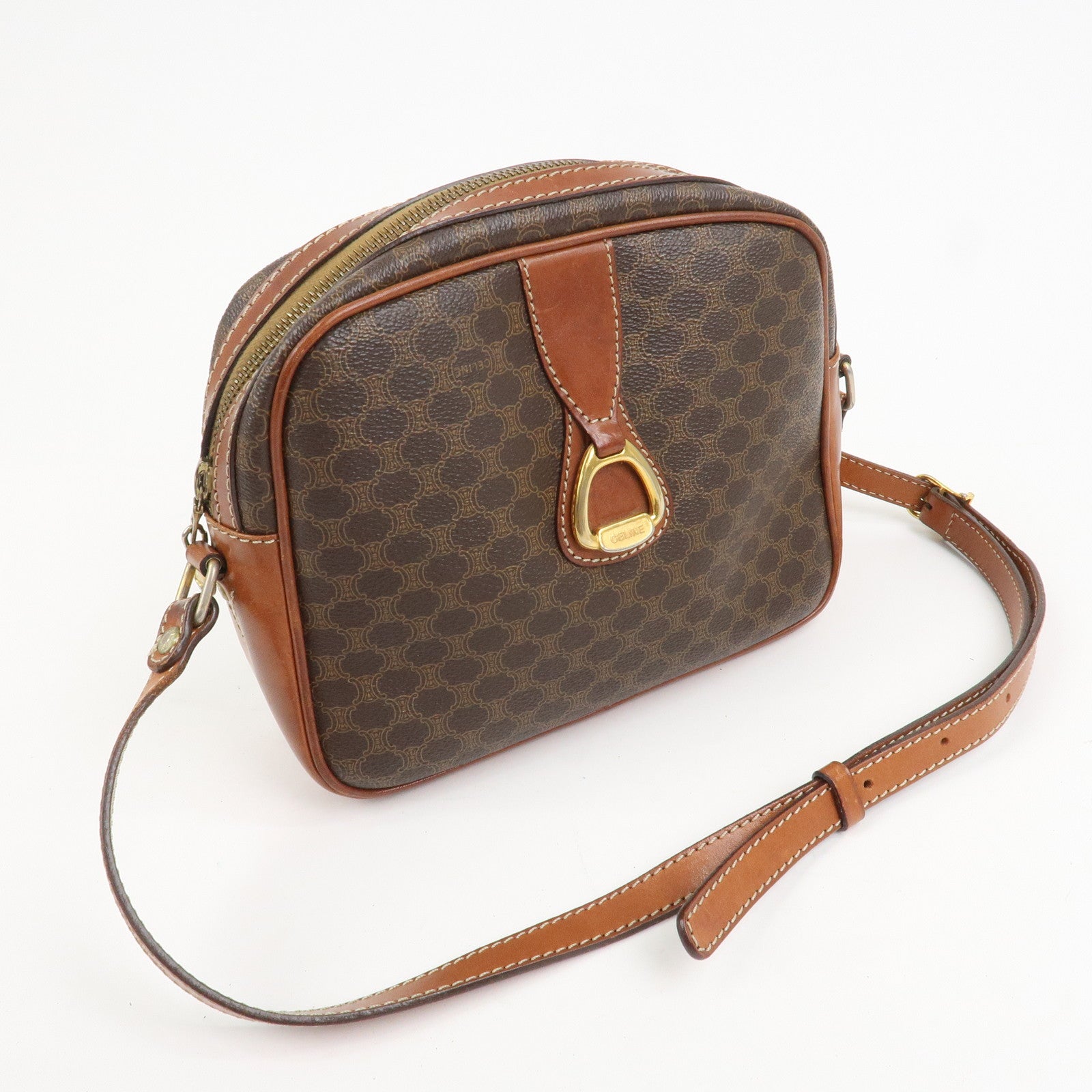 CELINE Macadam PVC Leather Shoulder Bag Brown Gold HDW