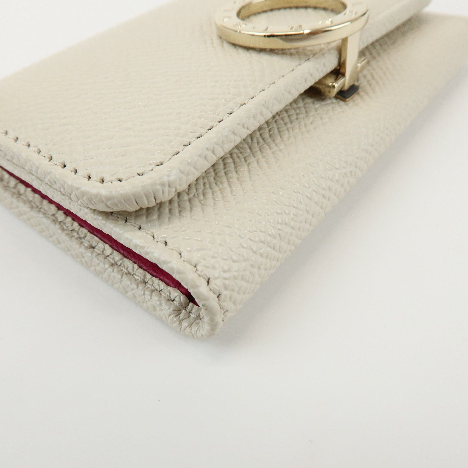 BVLGARI Logo Leather 6 Rings Key Case Key Holder Ivory