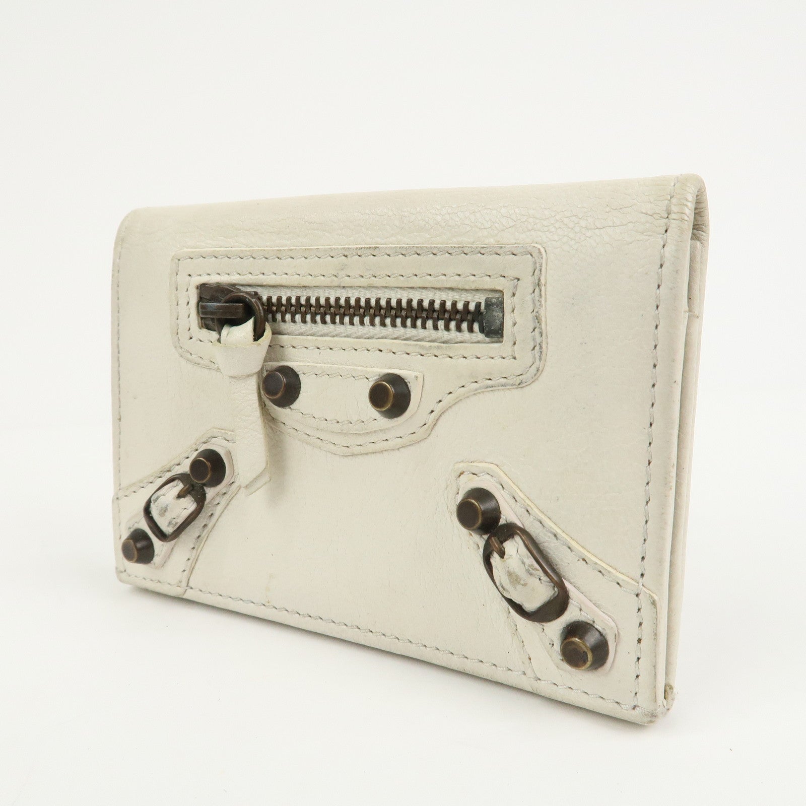 BALENCIAGA Logo Leather Card Case Card Holder Ivory 253050
