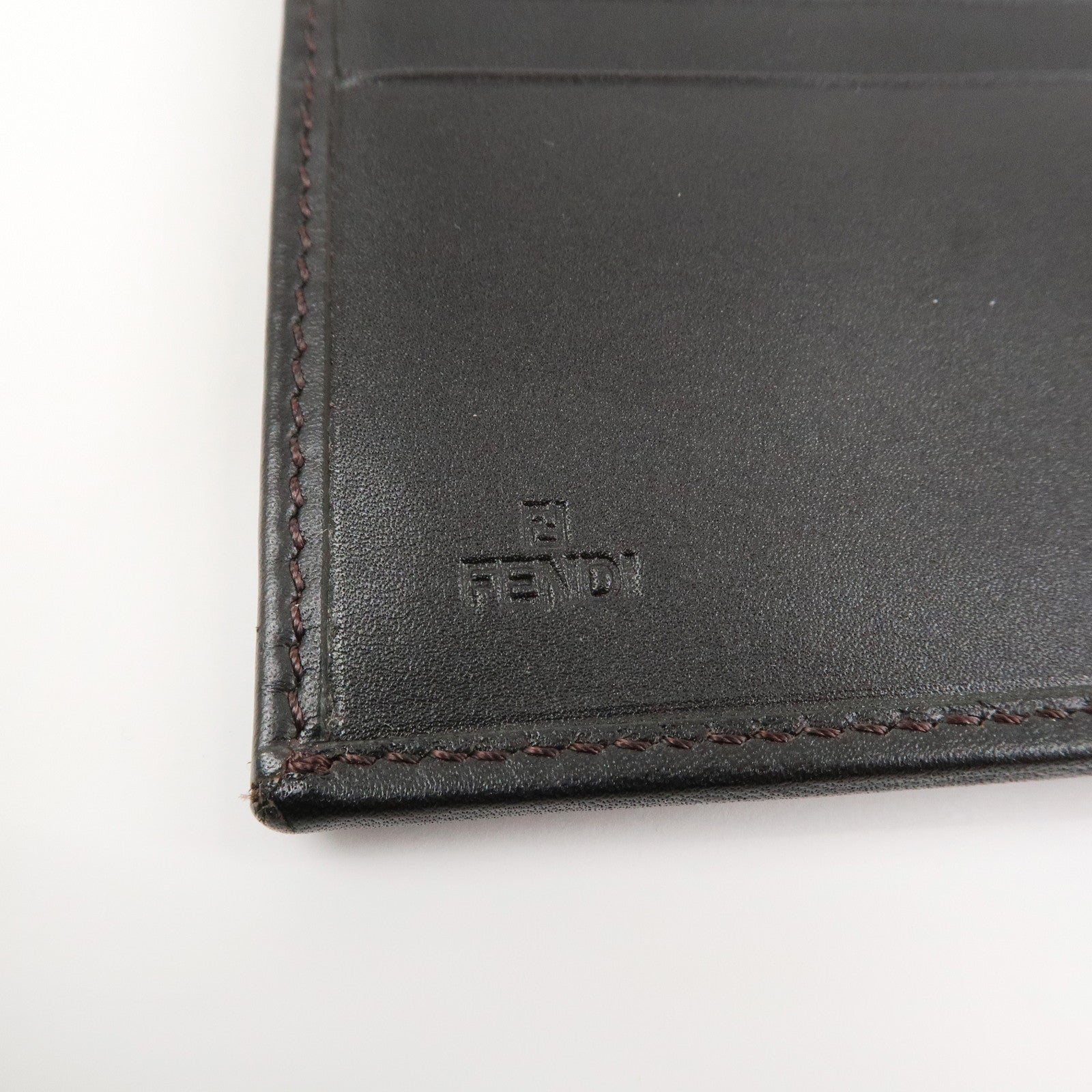 FENDI Canvas Leather Bi-fold Long Wallet Brown 8M0112