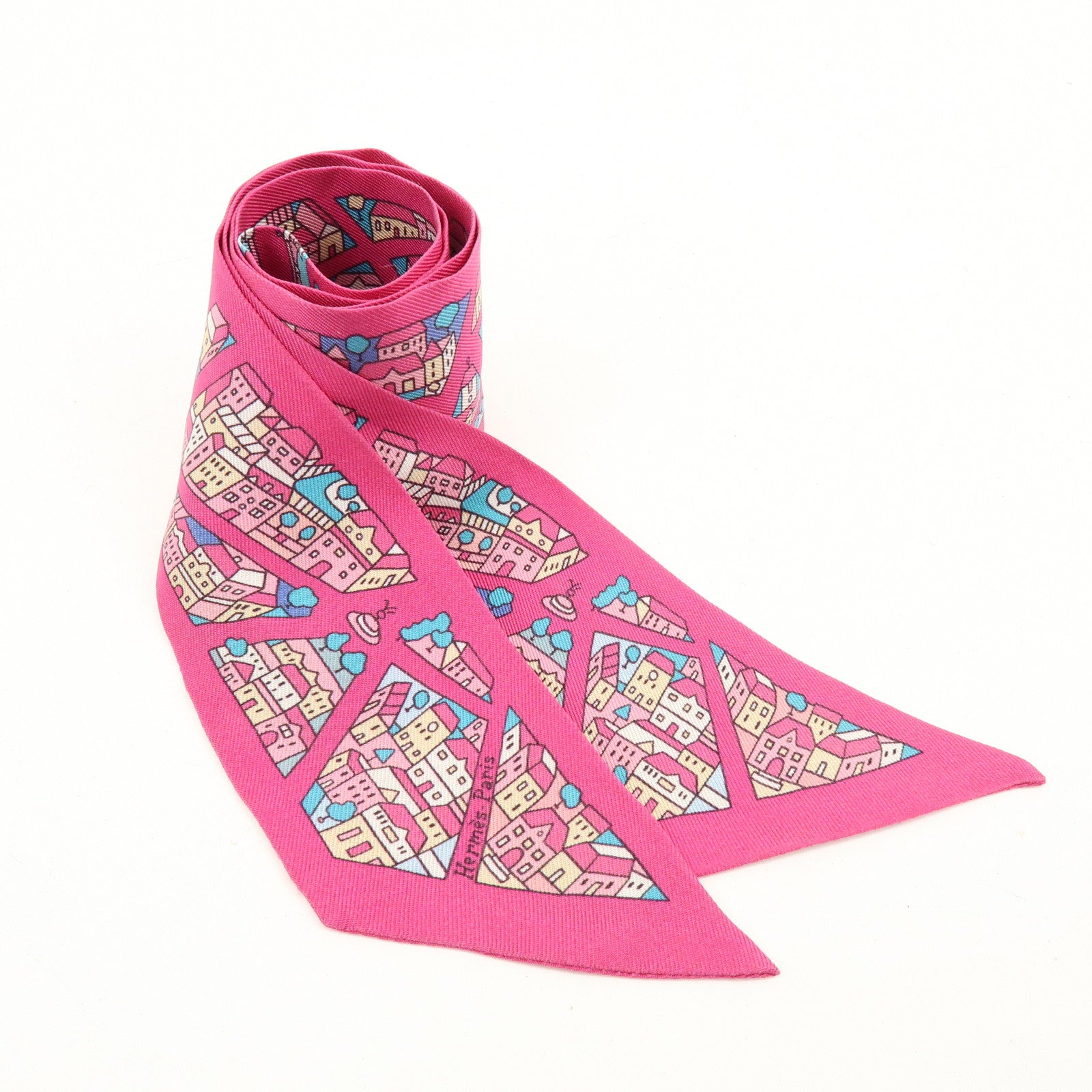 HERMES Silk 100% Twilly Rive Droite Rive Gauche Pink