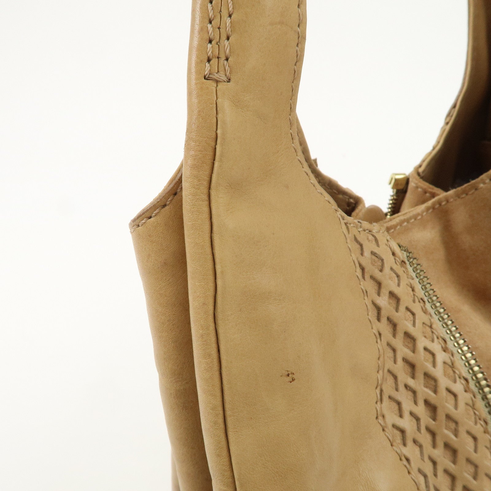 JIMMY CHOO Leather Shoulder Bag Hand Bag Beige Gold Hardware