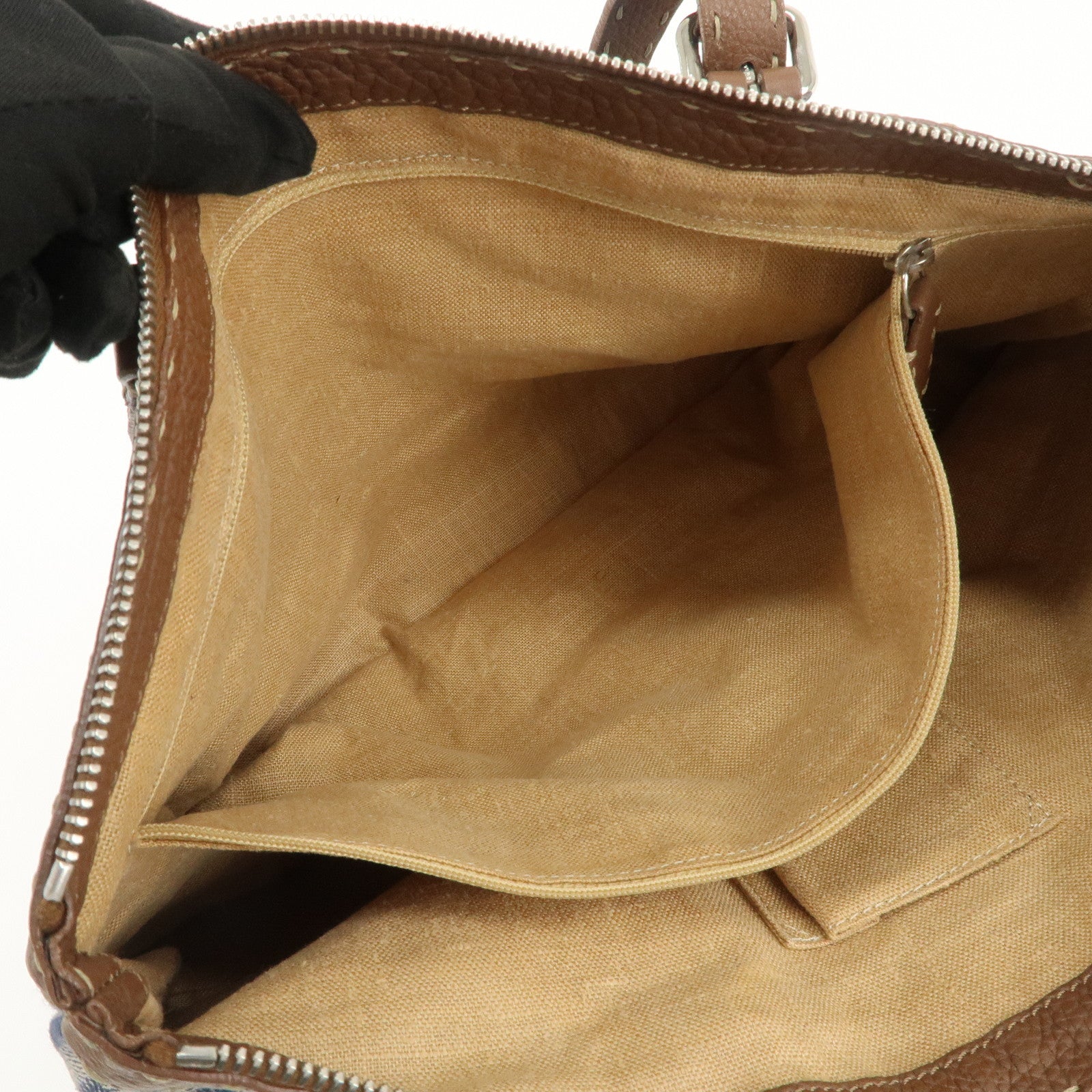 FENDI Zucca Seleria Denim Leather Tote Bag Hand Bag Blue 8BH179