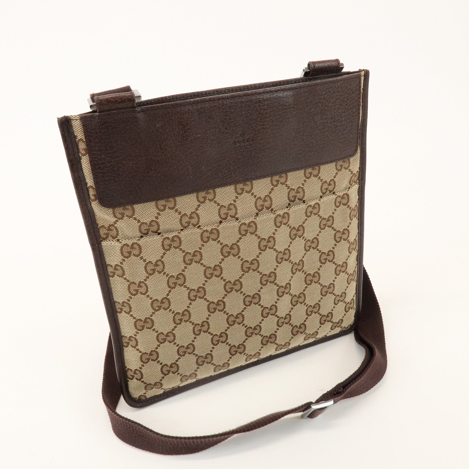 GUCCI GG Canvas Leather Shoulder Crossbody Bag Beige Brown 27639