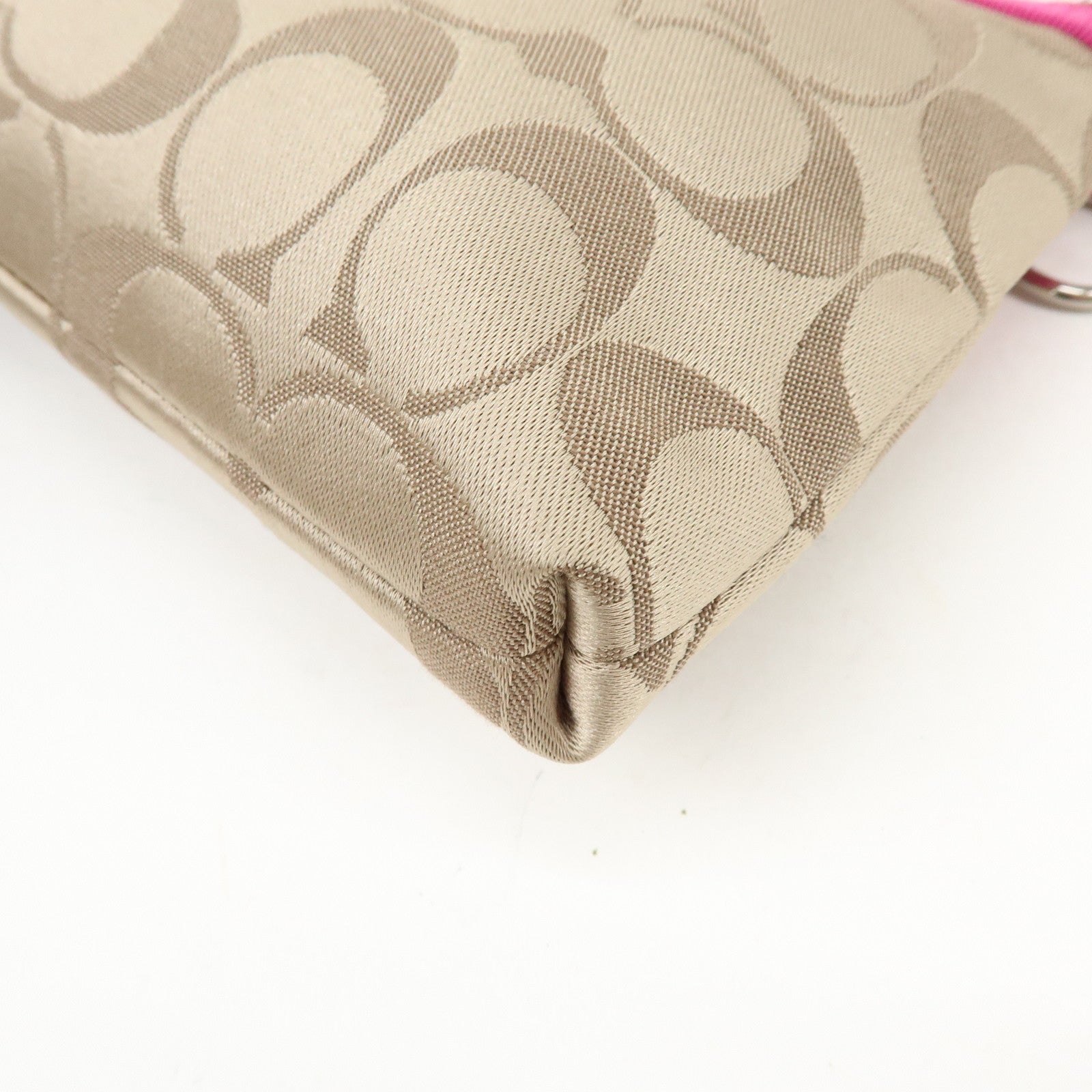 COACH Poppy Signature Nylon Leather Hand Bag Beige Pink