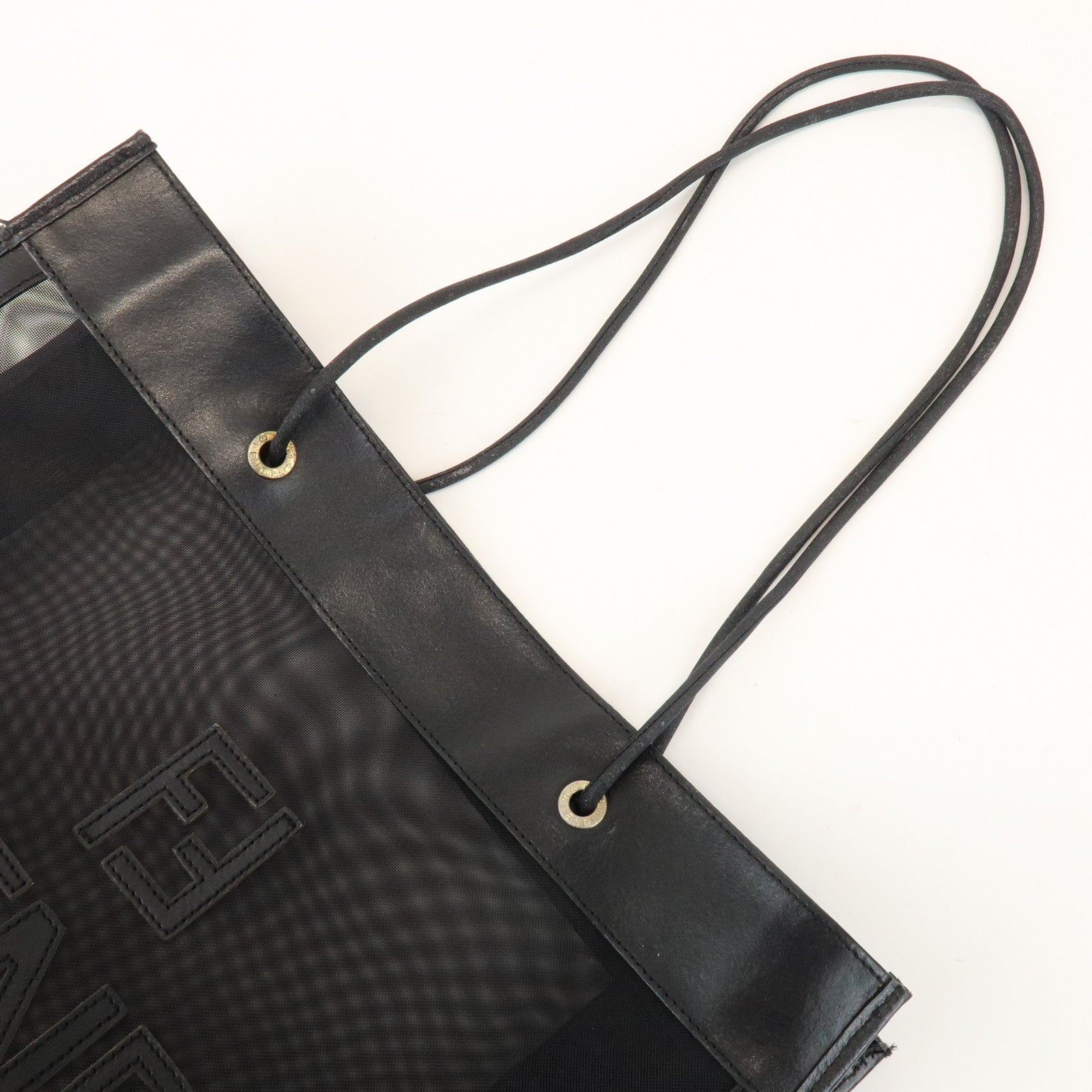 FENDI Mesh Leather Tote Bag Shoulder Bag Black 259646