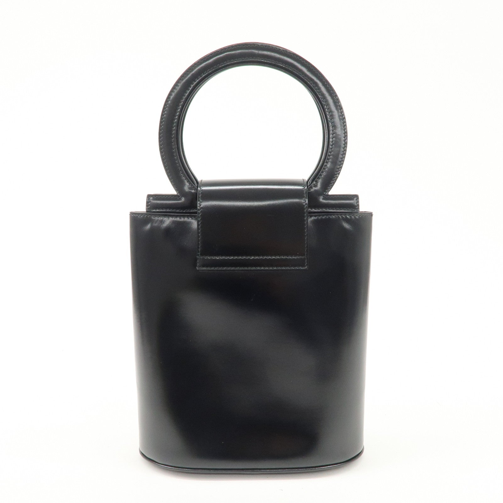 Ferragamo Gancini Leather Hand Bag Black Gold Hardware Used