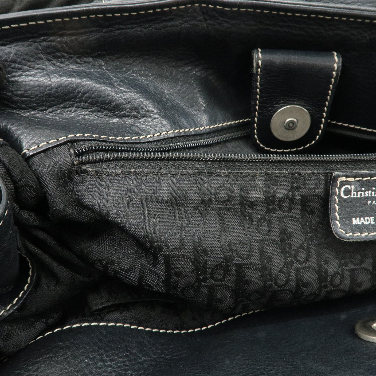 Christian Dior Leather Shoulder Bag Hand Bag Black Silver HDW