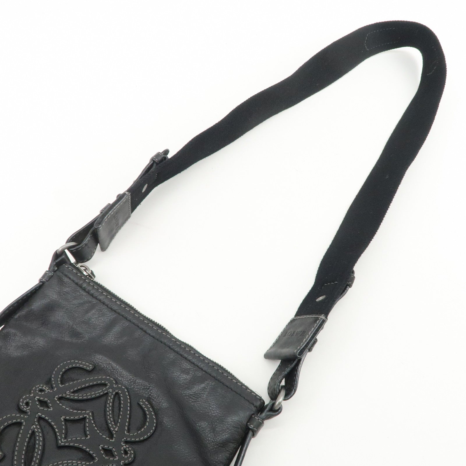 LOEWE Anagram Leather Canvas Shoulder Bag Crossbody Black