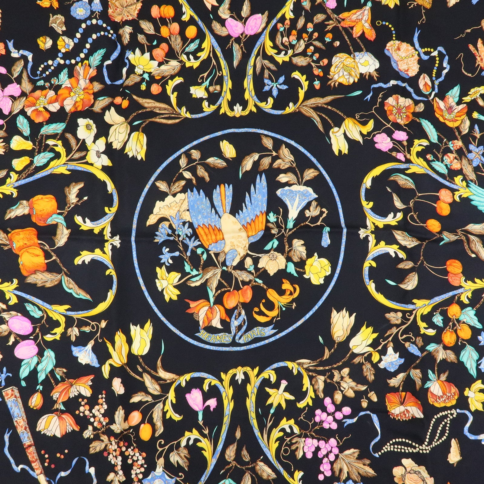 HERMES Carre 90 Set of 2 Silk 100% Scarf Black Navy Yellow