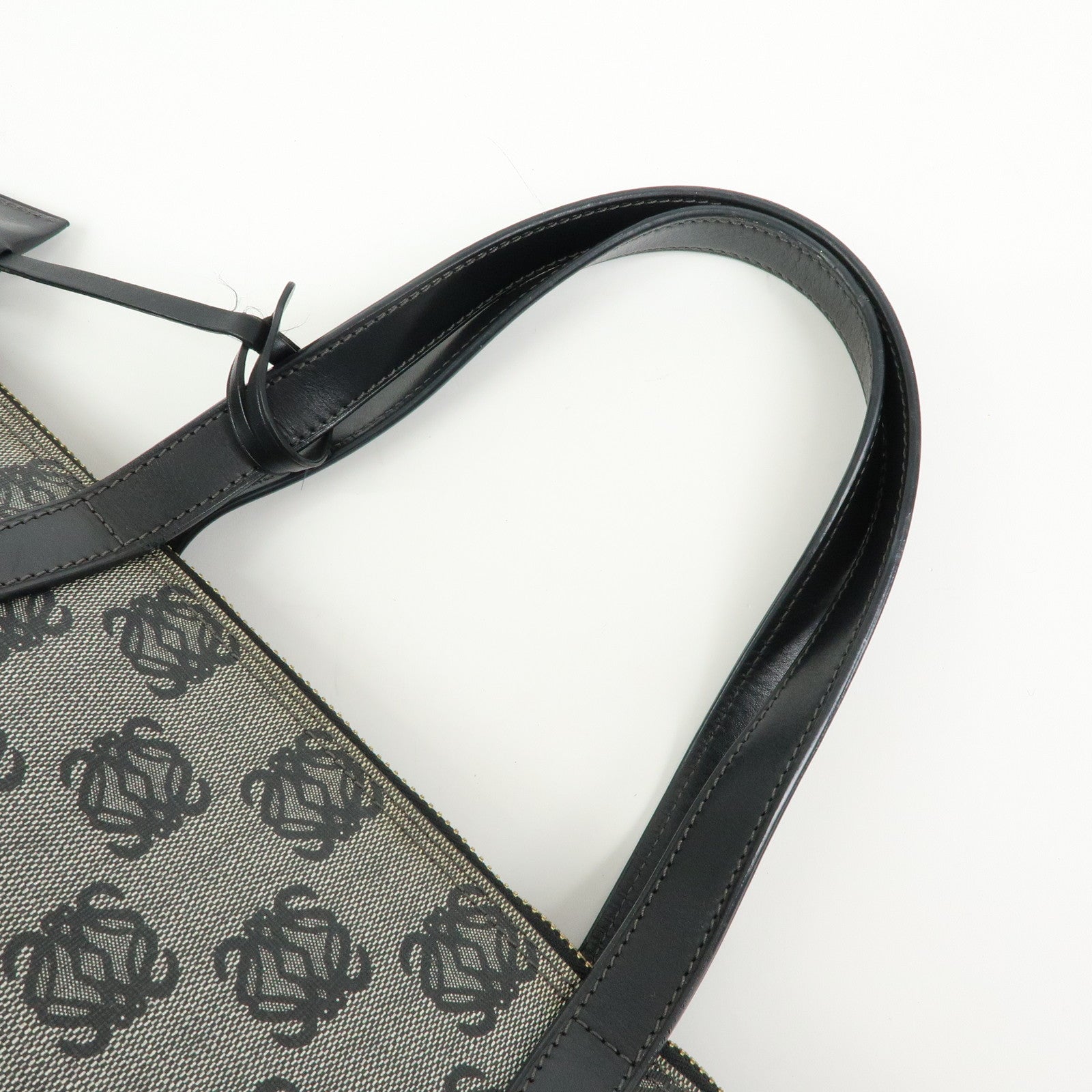 LOEWE Anagram PVC Canvas Leather Tote Bag Hand Bag Black