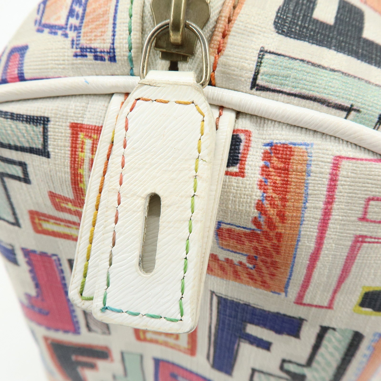FENDI Zucca PVC Canvas Leather Boston Bag White Multicolor 8BL068