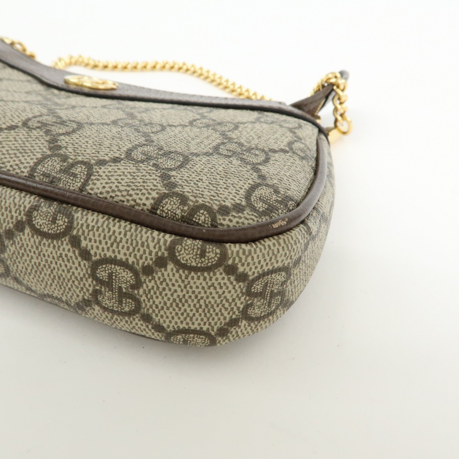 GUCCI Ophidia GG Supreme Leather Chain Pouch Hand Bag Brown 764960