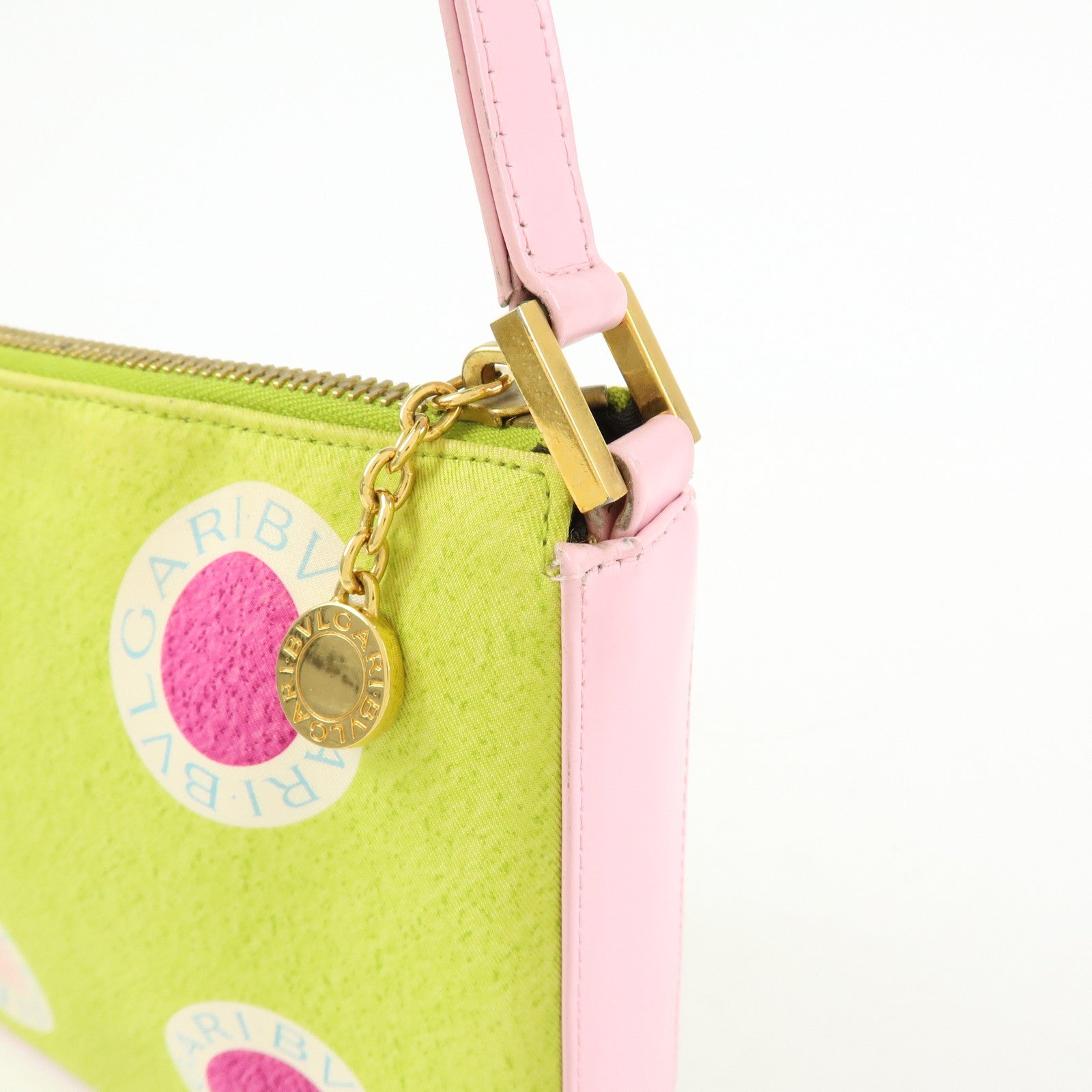 BVLGARI Nylon Leather Shoulder Bag Hand Bag Light Pink Light Green