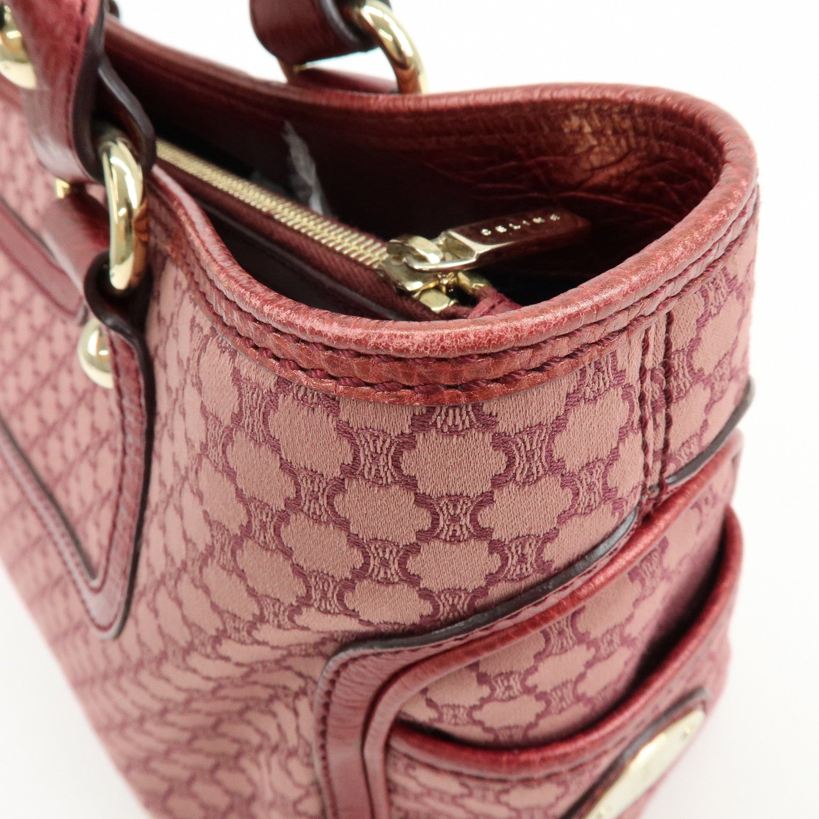 CELINE Macadam Boogie Bag Canvas Leather Hand Bag Tote Bag Pink