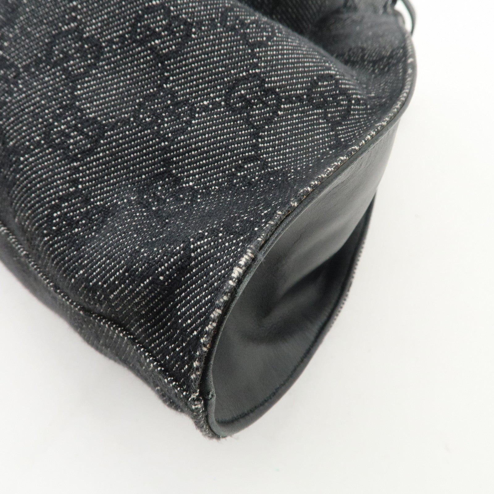 GUCCI GG Monogram Denim Canvas Leather Tote Hand Bag Black 76554