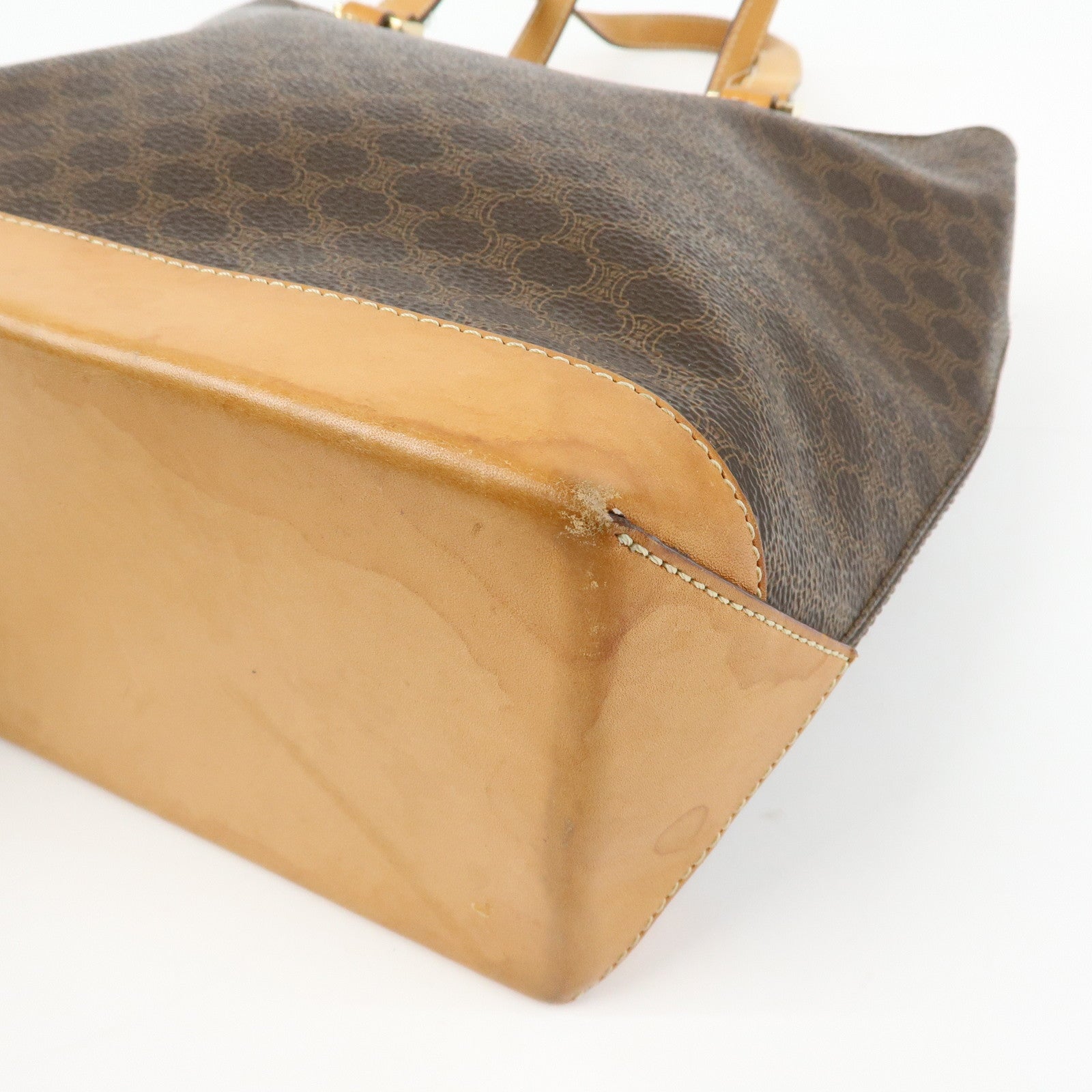 CELINE Macadam PVC Leather Tote Bag Hand Bag Shoulder Bag Brown