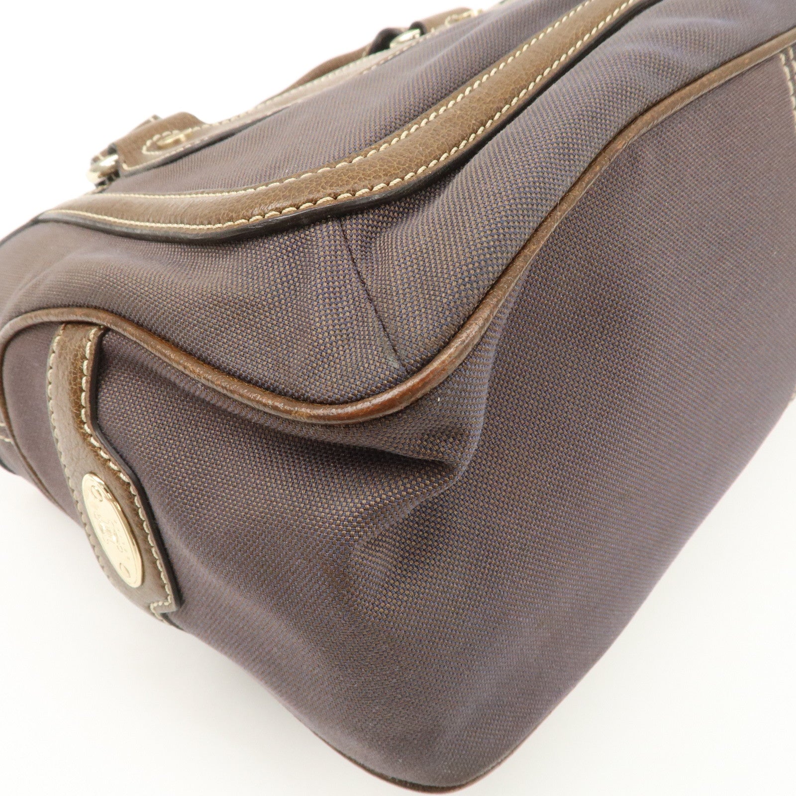 CELINE Macadam Engraved Canvas Leather Boogie Bag Hand Bag Brown Used