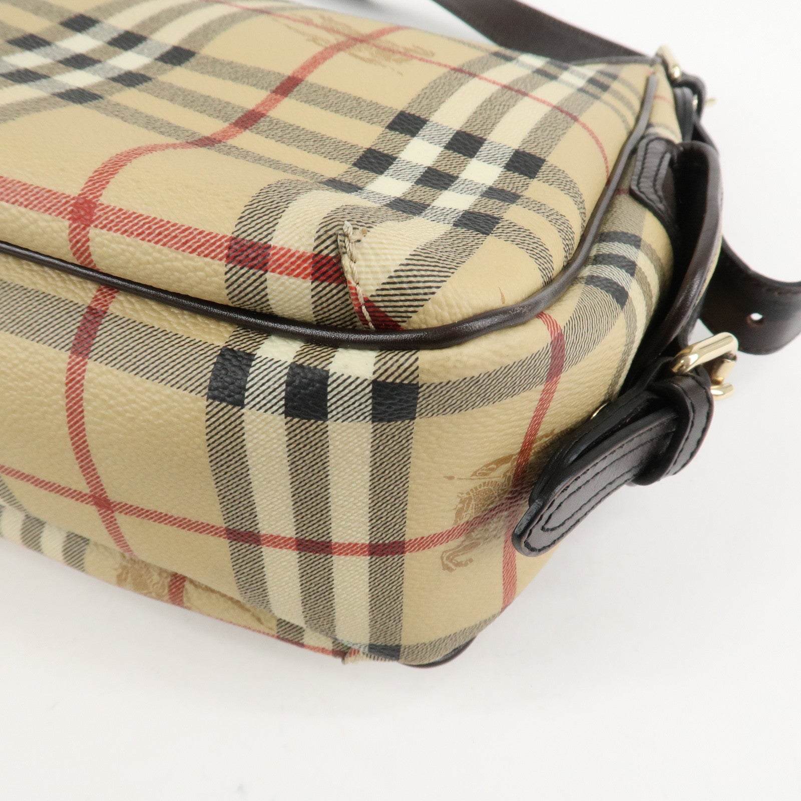 BURBERRY Nova Plaid Canvas Leather Shoulder Bag Hand Bag Used