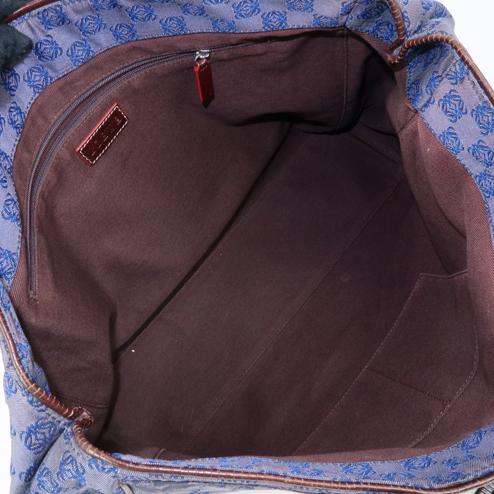 LOEWE Repeat Anagram Canvas Leather Tote Bag Hand Bag Blue Brown