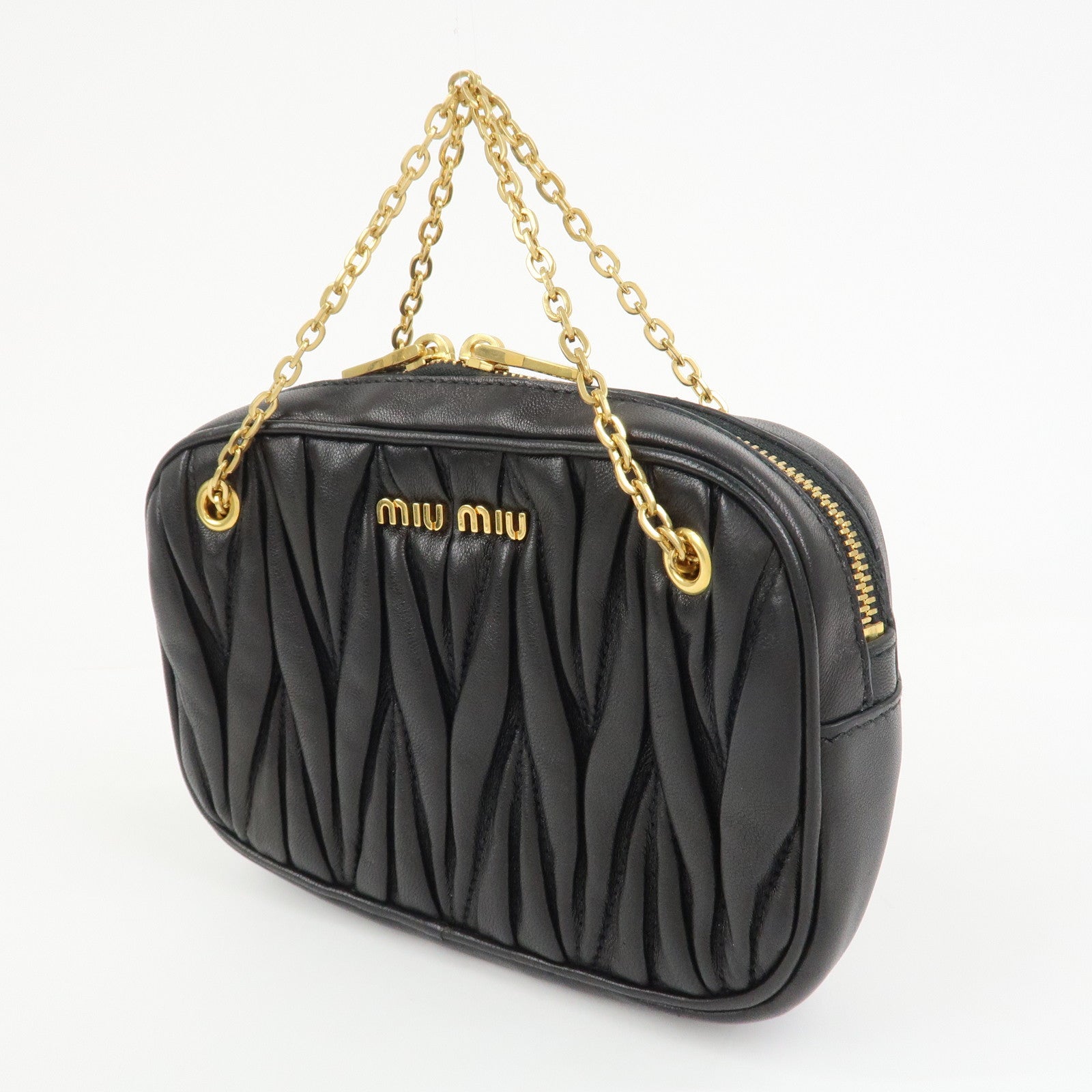 MIU MIU Matelasse Nappa Leather Accessory Chain Pouch Black 5ND001