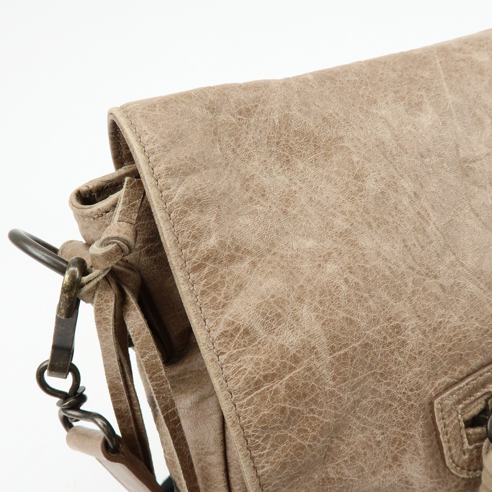 BALENCIAGA The Folk Leather Shoulder Bag Messenger Bag Brown 246432