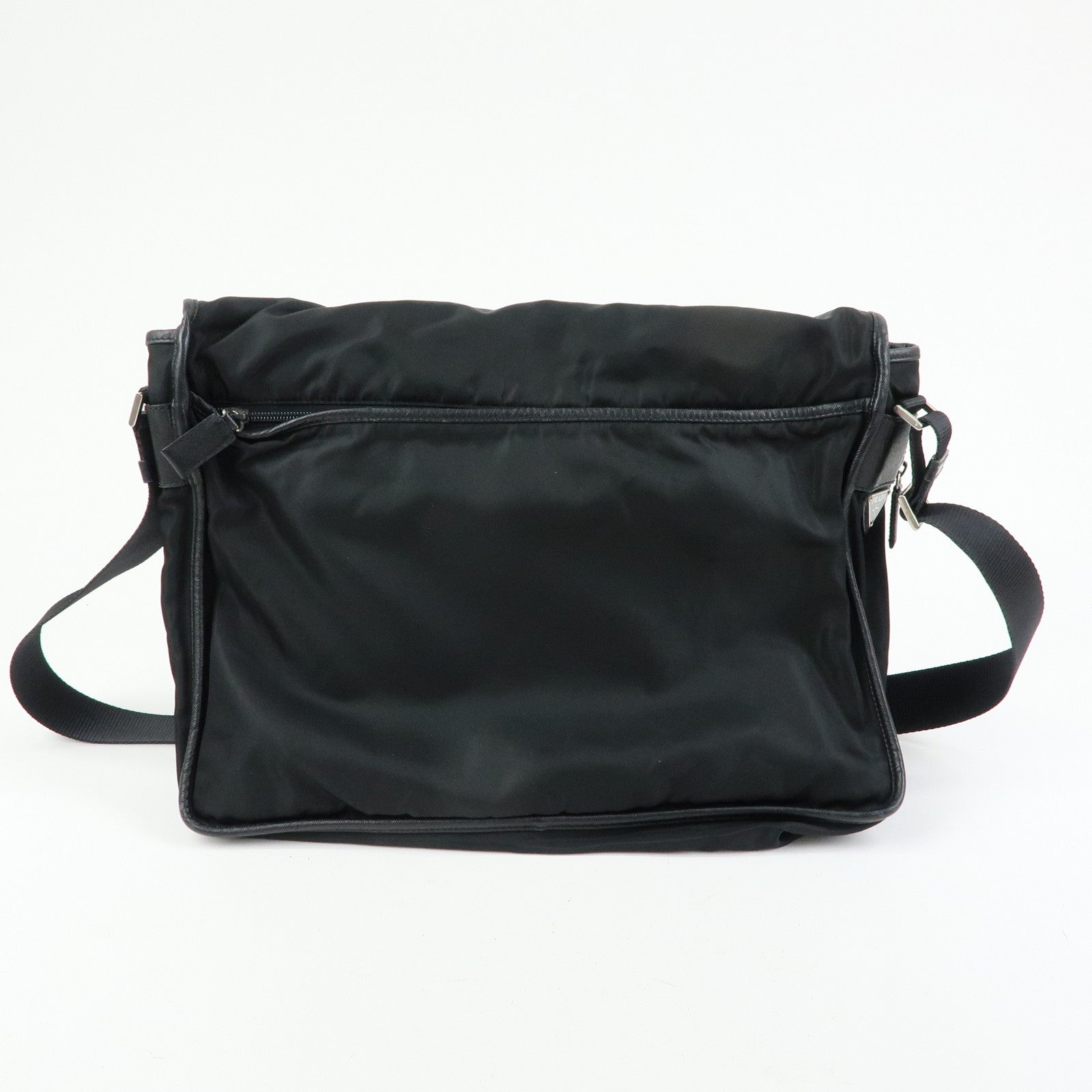 PRADA Triangle Logo Nylon Saffiano Leather Shoulder Bag Black