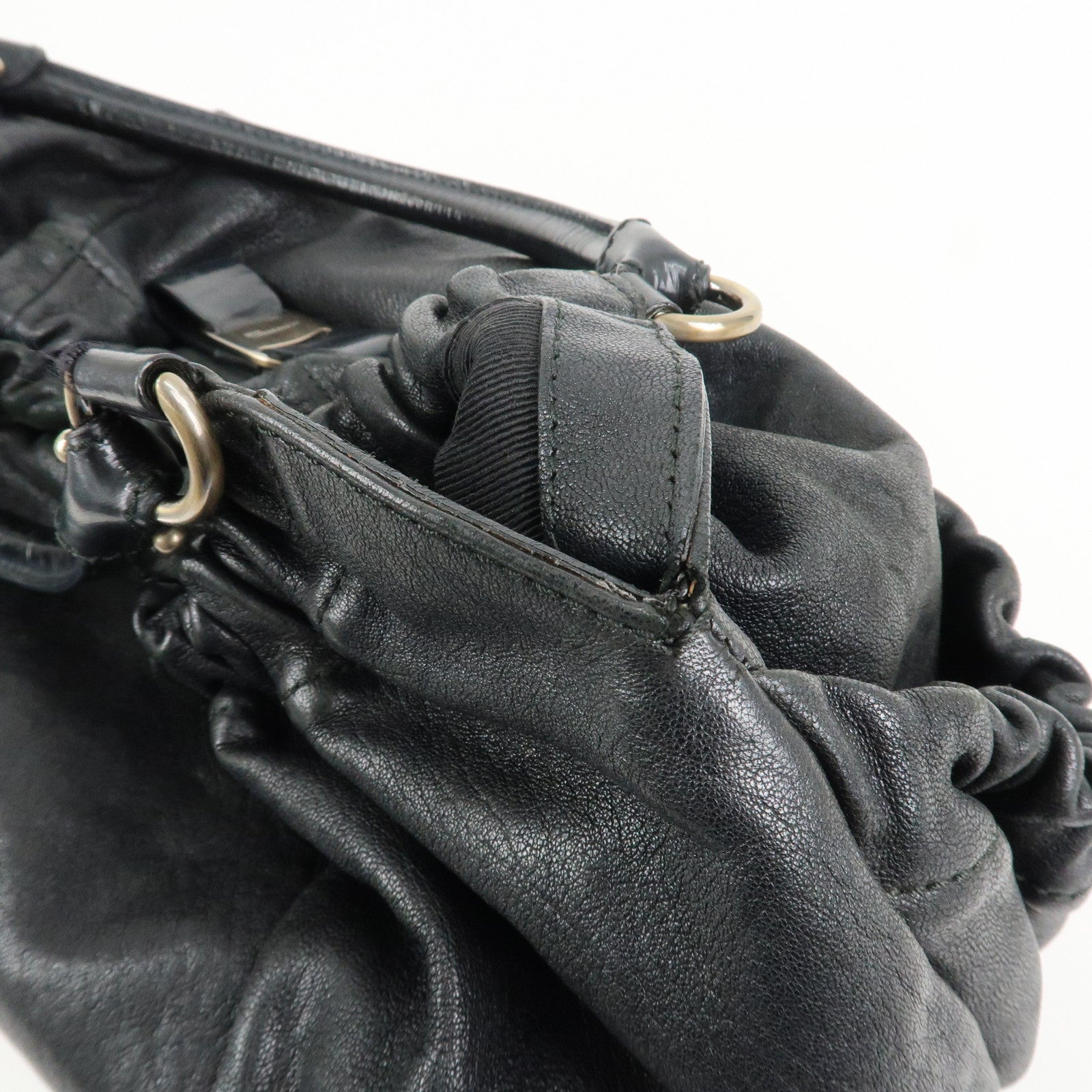 Ferragamo Leather Patent Leather Shoulder Bag Hand Bag Black