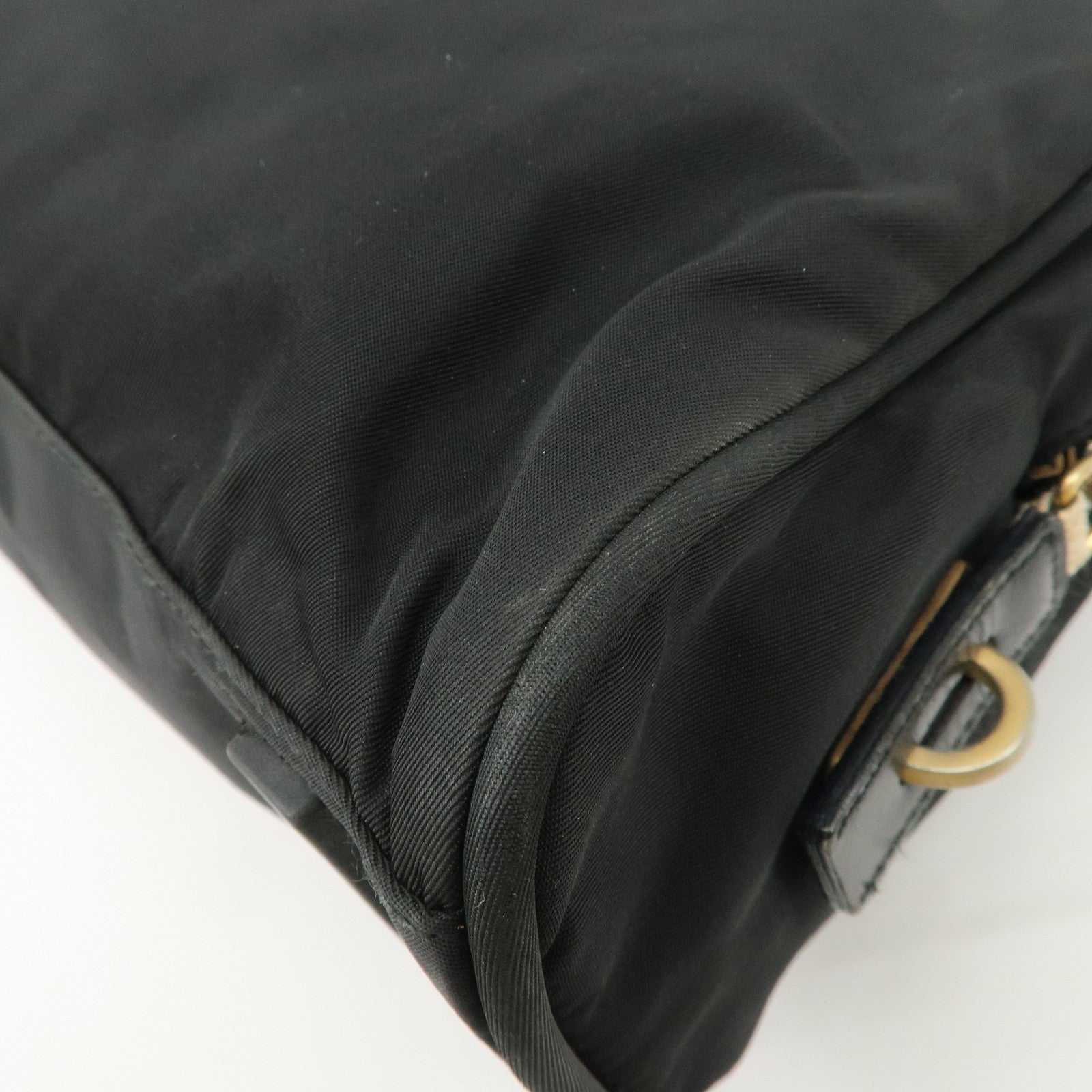 PRADA Triangle Logo Leather Nylon Hand Bag Shoulder Bag Black BR0141 Used