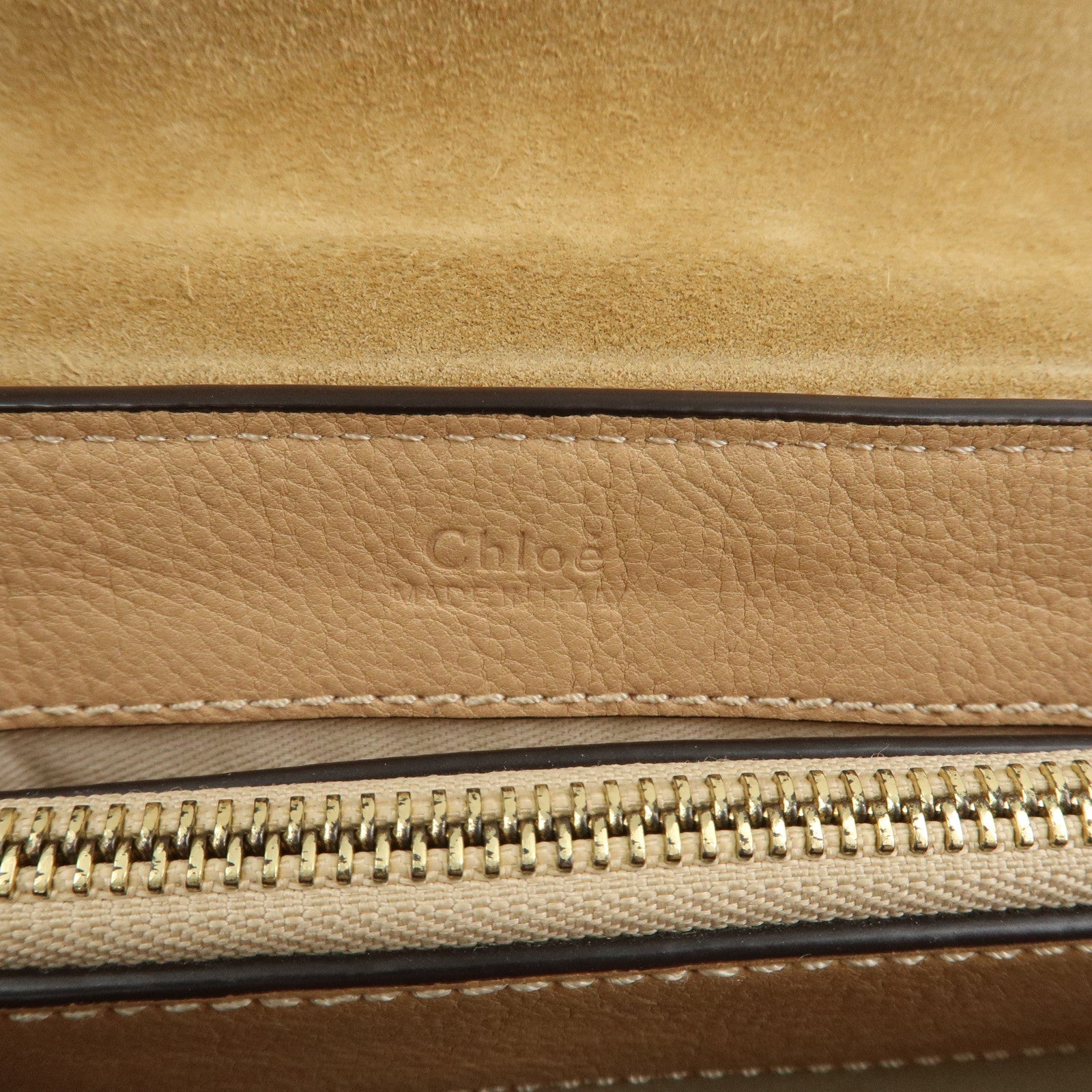 Chloe FAYE Leather Suede Hand Bag Pink Beige Gold