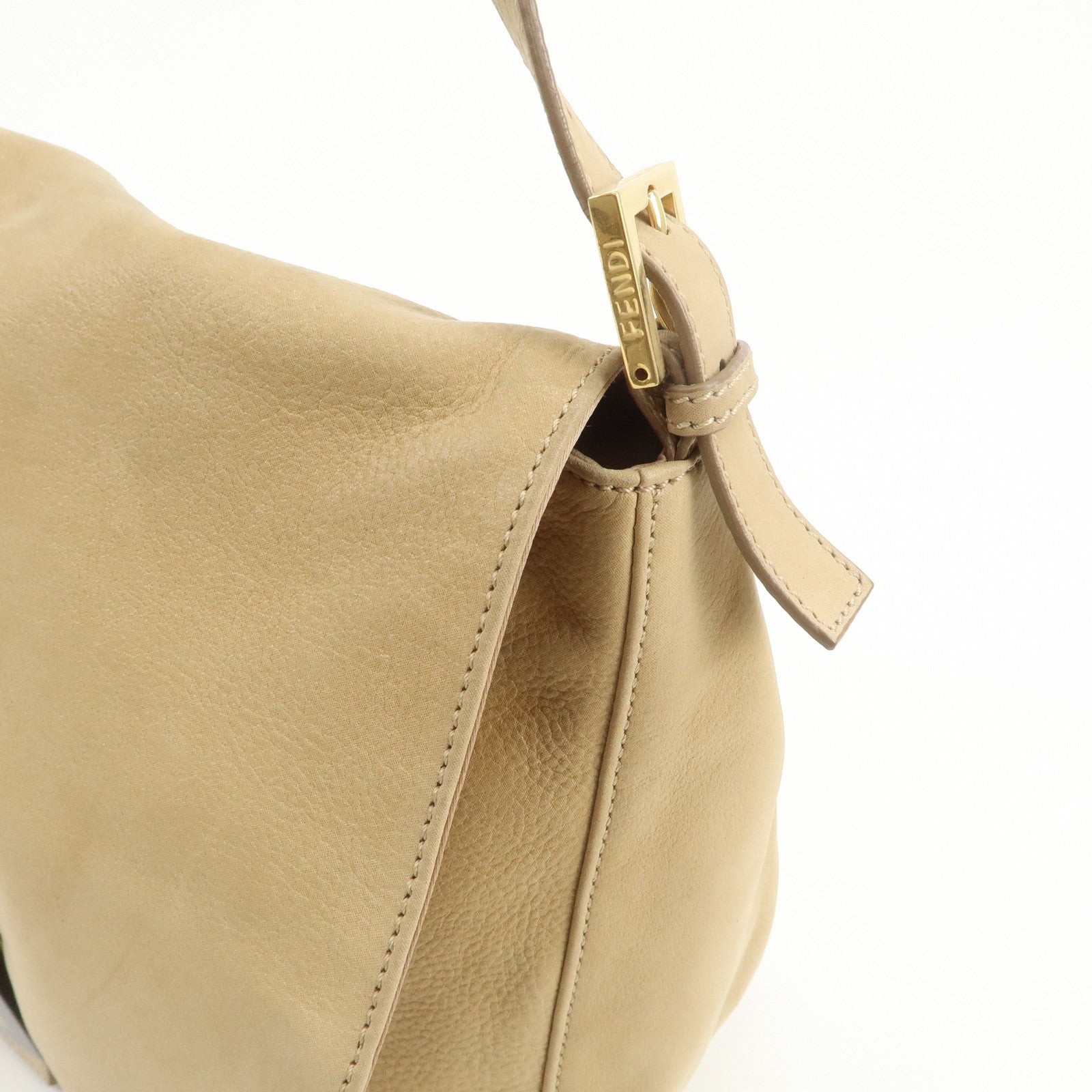 FENDI Big Mamma Baguette Leather Shoulder Bag Beige 8BR638