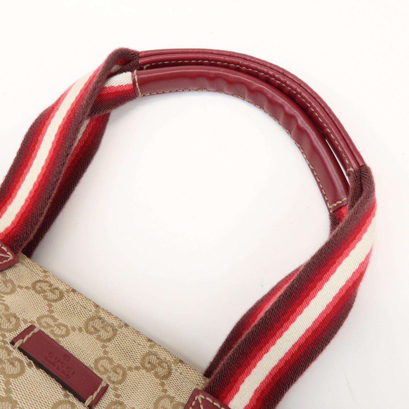 GUCCI GG Canvas Leather Tote Bag Hand Bag Beige Wine Red 131228