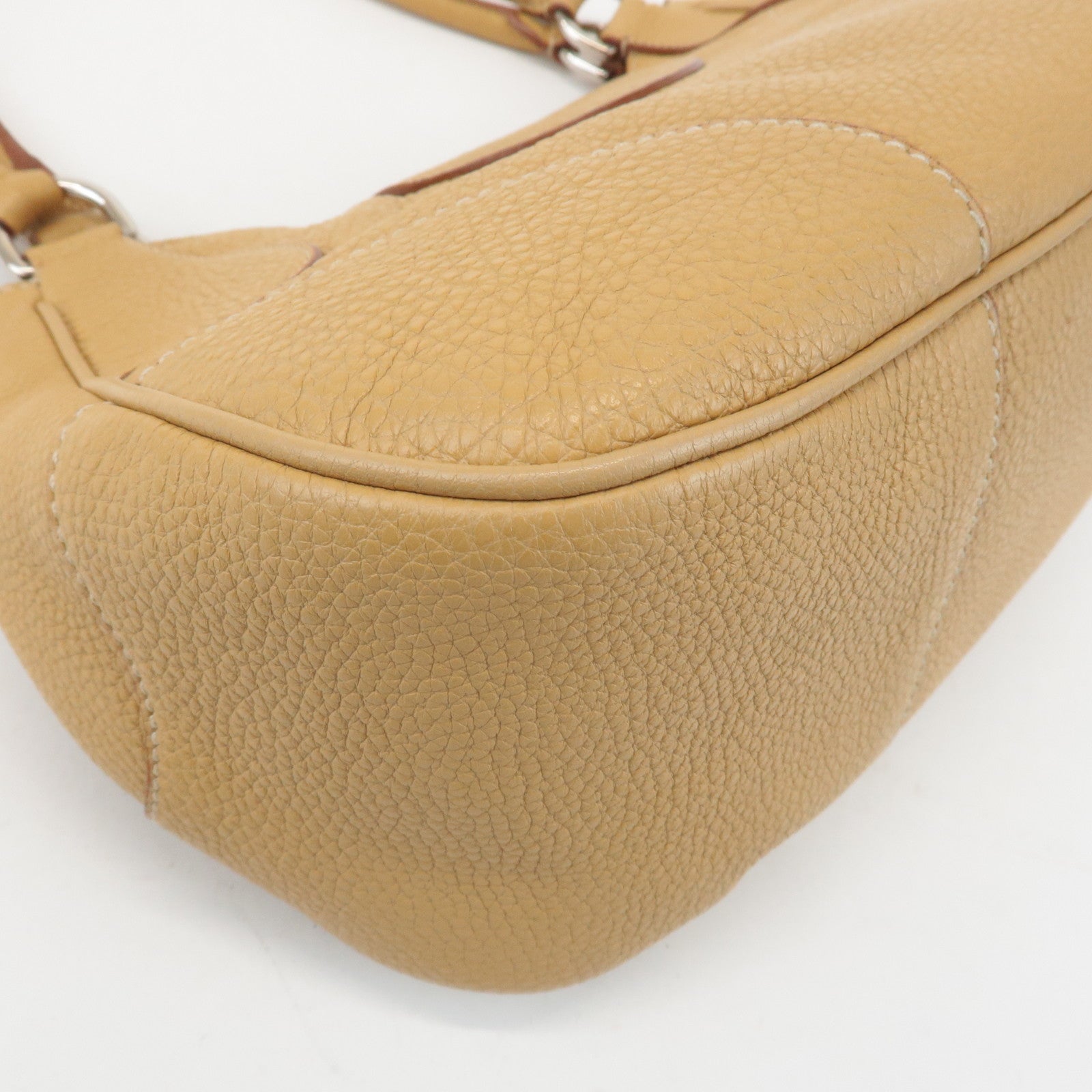 PRADA Leather Shoulder Bag Hand Bag Beige Silver HDW Used