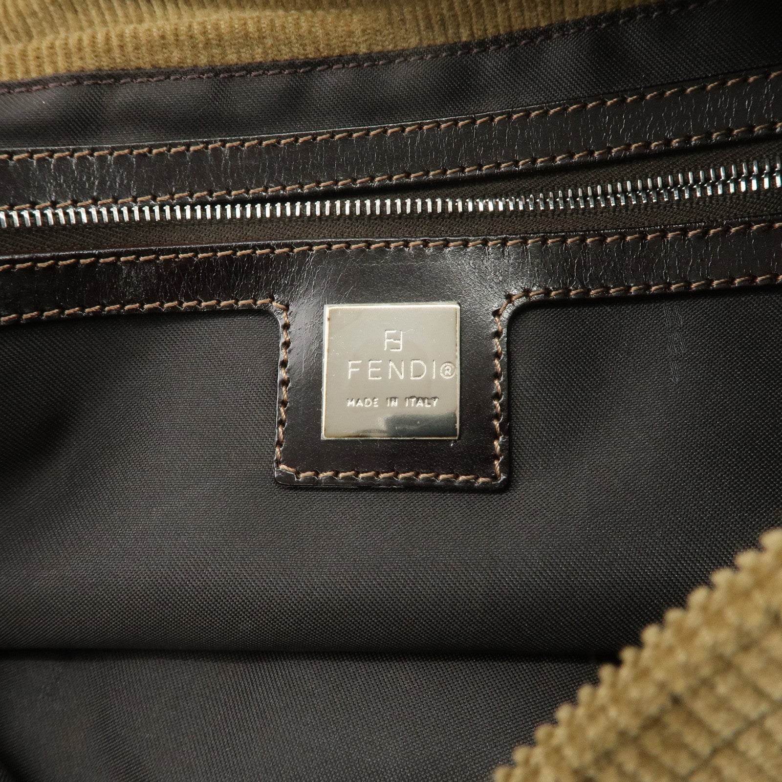FENDI Logo Corduroy Shoulder Bag Hand Bag Caramel Used