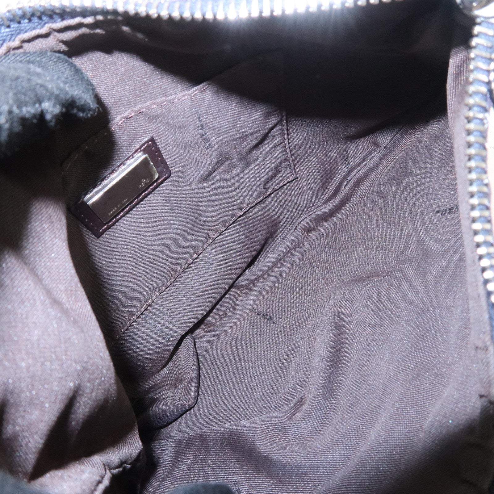 FENDI Zucchino Canvas Leather Shoulder Bag Hand bag Navy 8BR248 Used