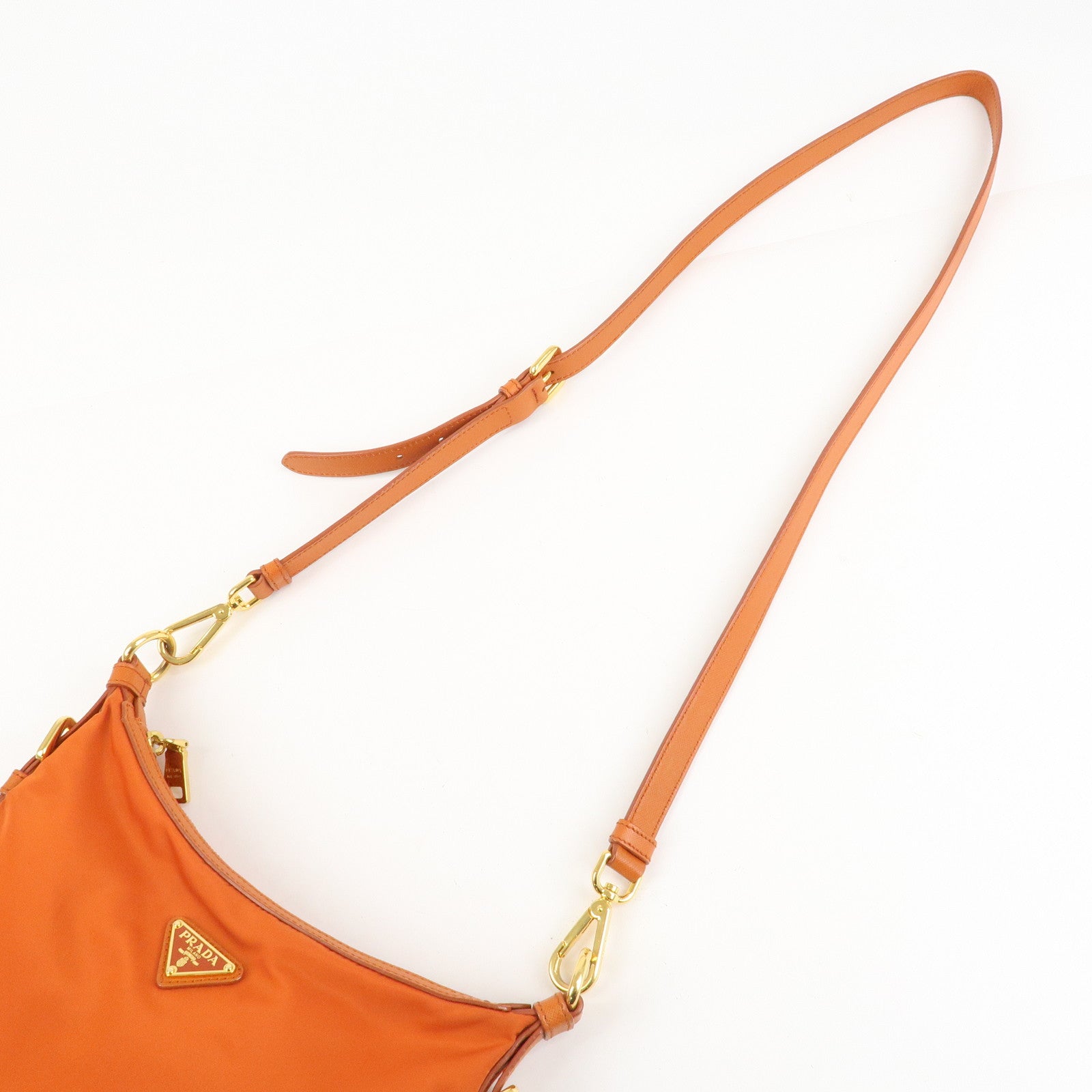 PRADA Triangle Logo Nylon Leather 2Way Shoulder Bag Orange Used