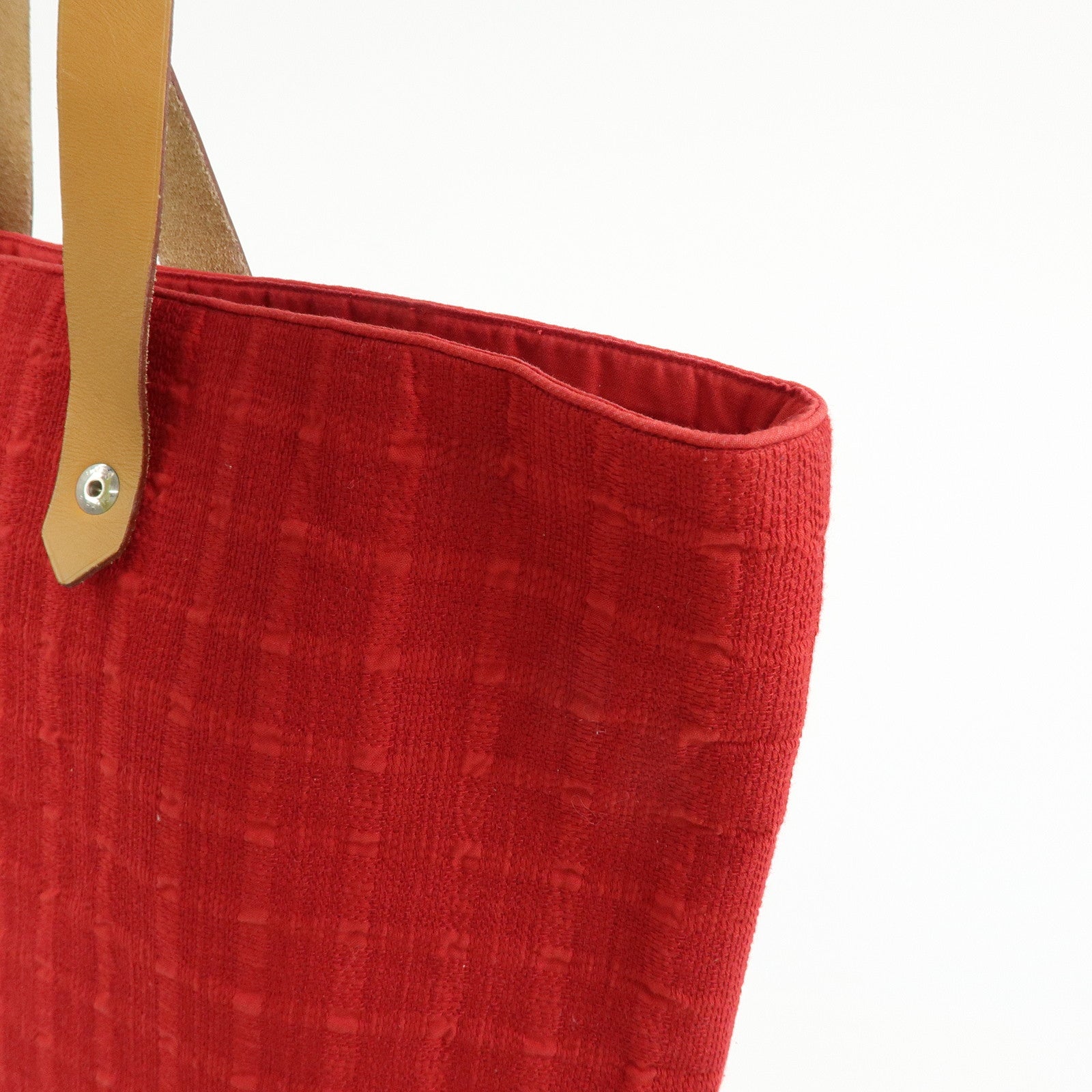 HERMES Amedaba GM Canvas Leather Tote Bag Hand Bag Red