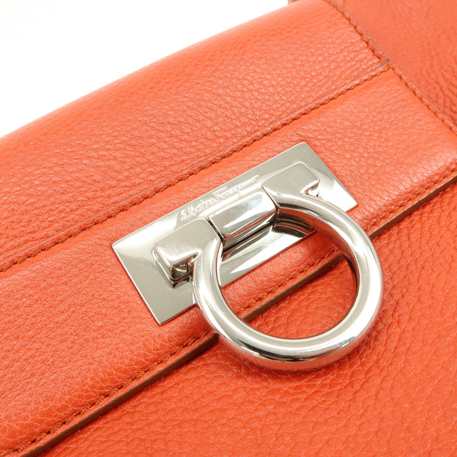 Ferragamo Gancini Leather Shoulder Bag Hand Bag Orange