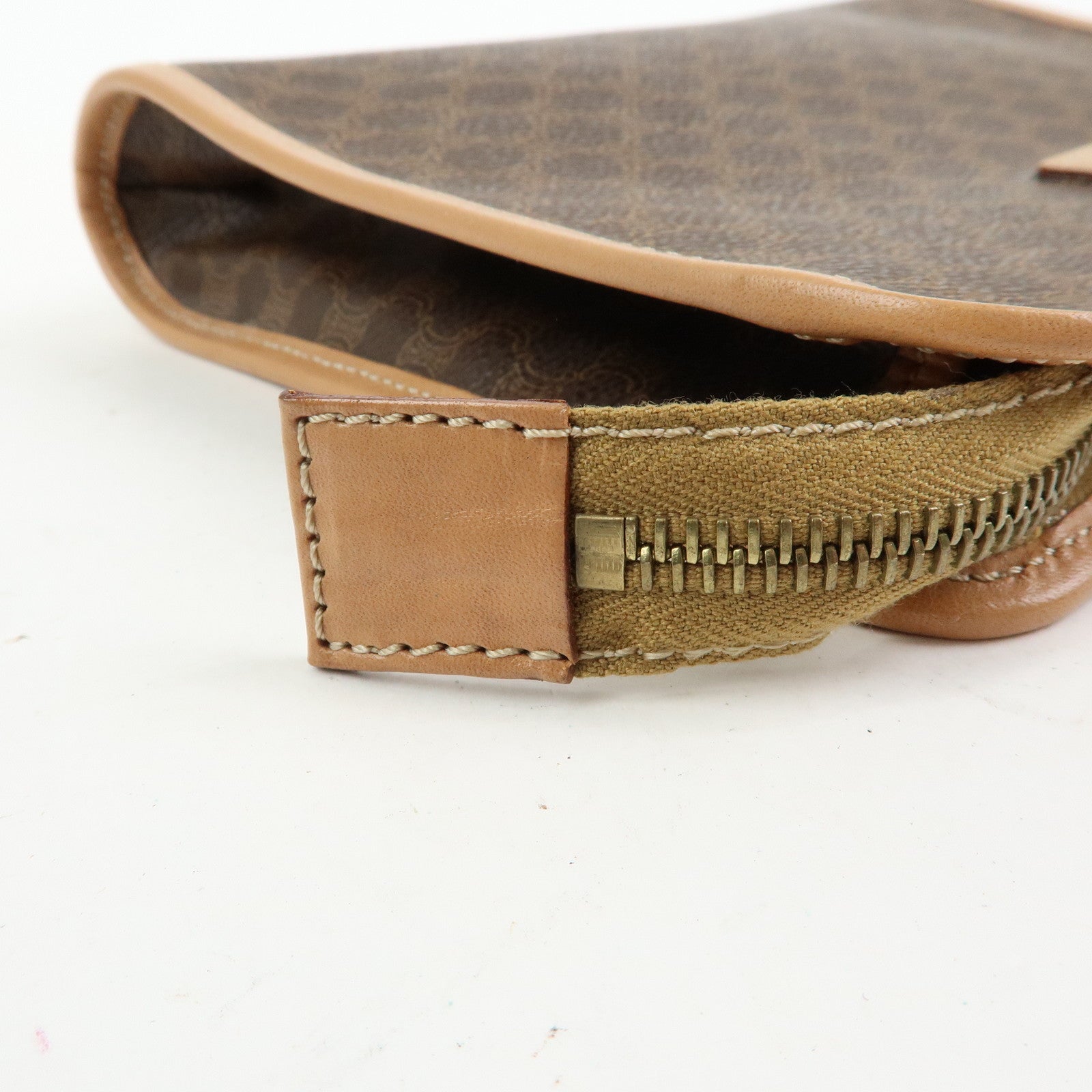 CELINE Macadam PVC Leather Clutch Bag Cosmetic Pouch Brown