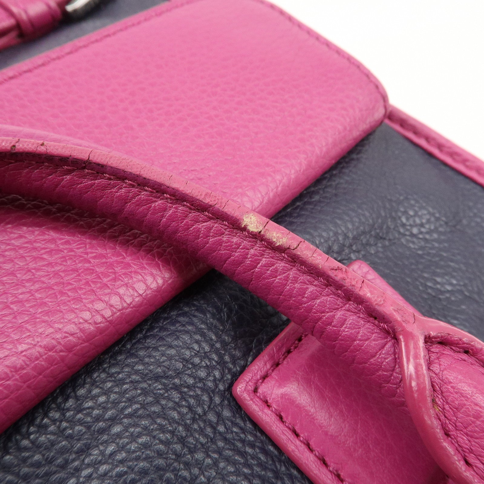 LOEWE Cruz Leather 2Way Hand Bag Navy Purple Used