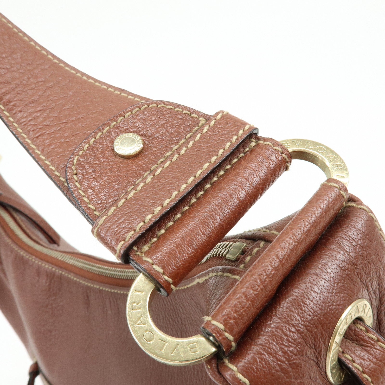 BVLGARI Leather Shoulder Bag Hand Bag Brown