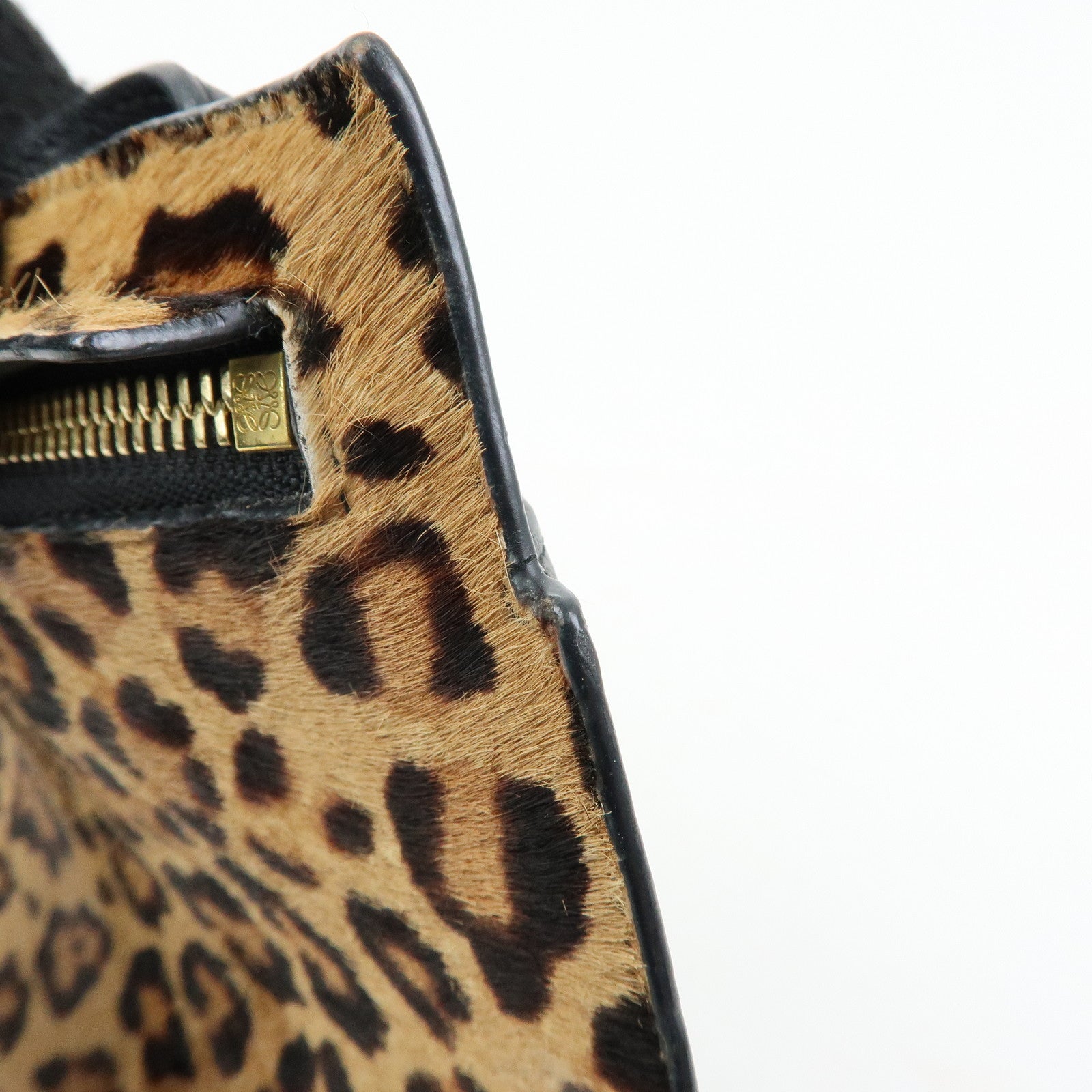 LOEWE Unborn Calf Leather Shoulder Bag Leopard Brown Black