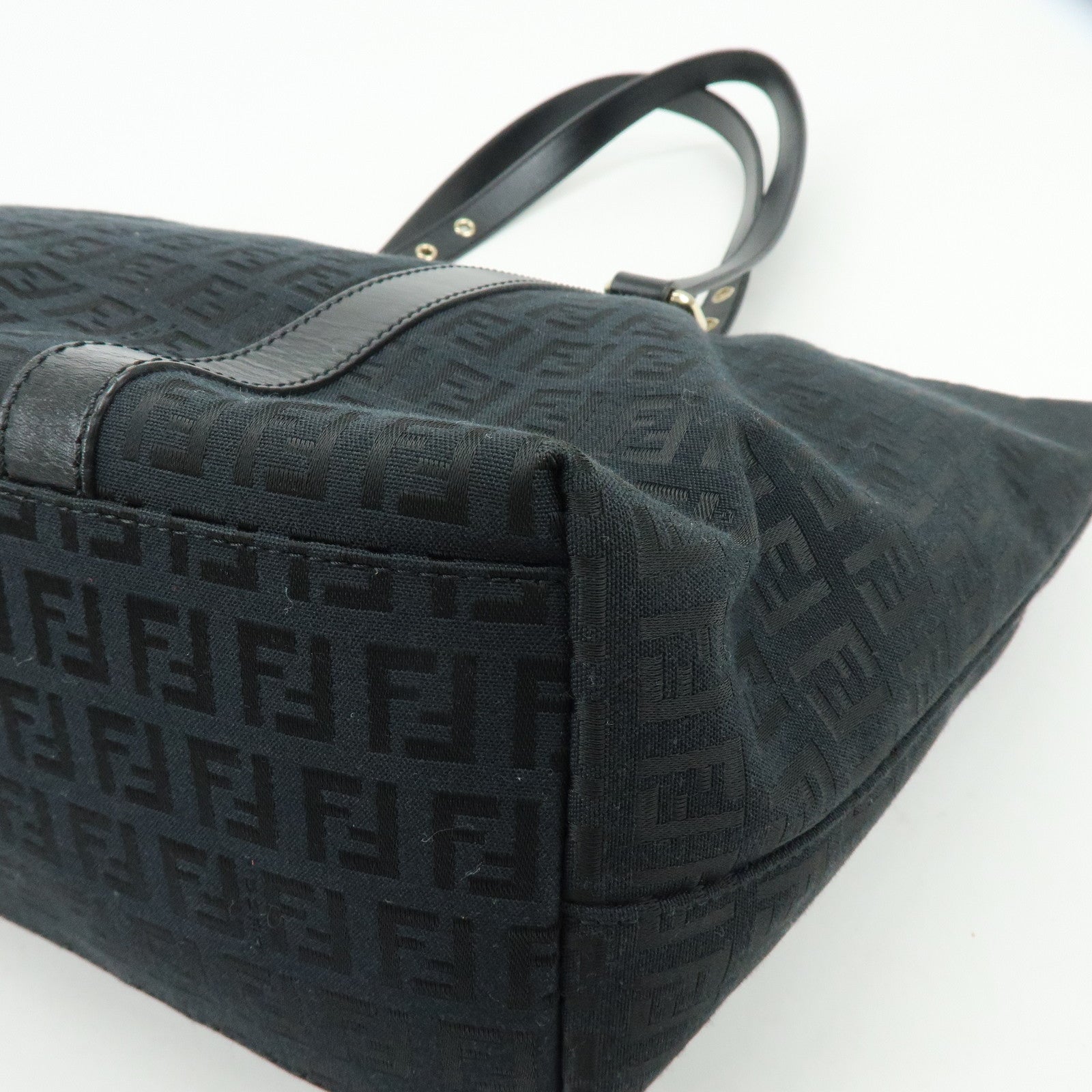 FENDI Zucchino Canvas Leather Tote Bag Shoulder Bag Black 8BH215